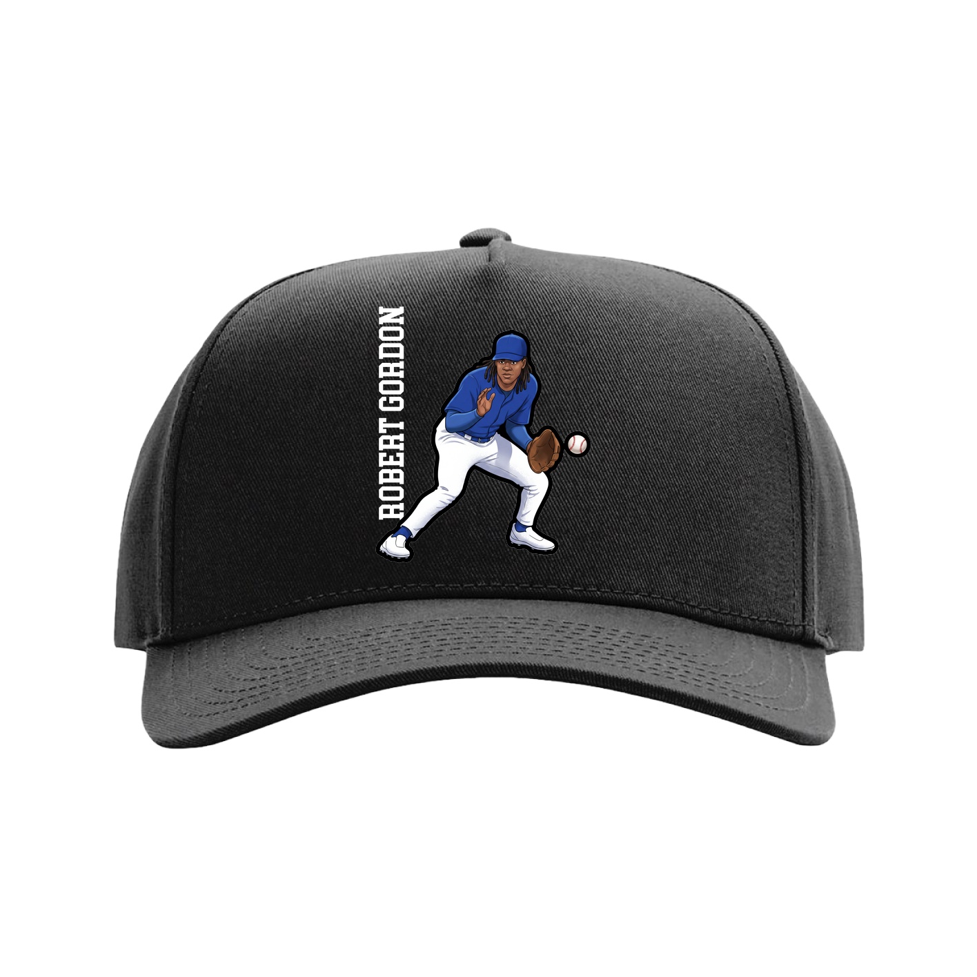 Full Fabric Five-Panel Champ Cap — Name Vertical in Black