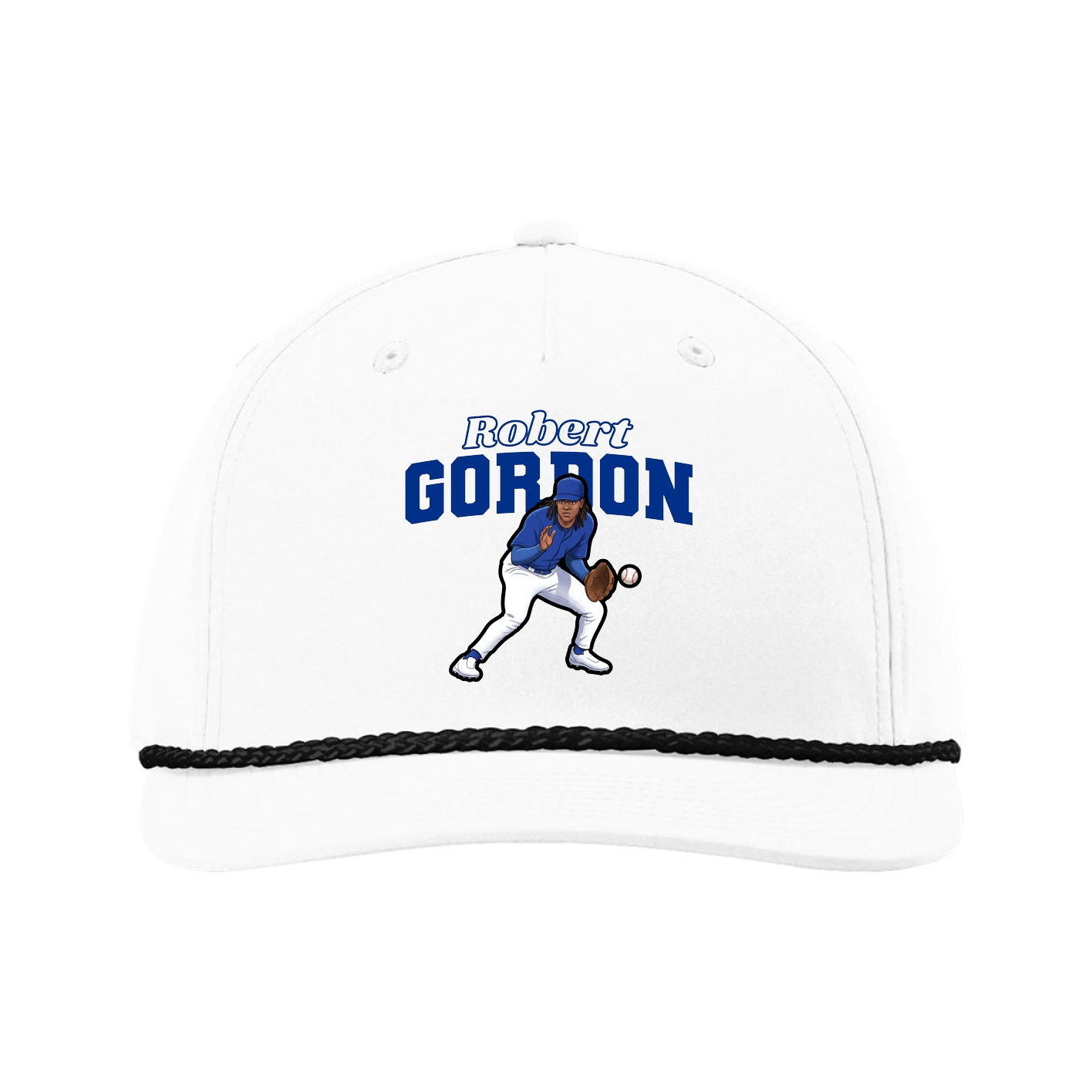 Five-Panel Classic Rope Cap — Name Arch in White