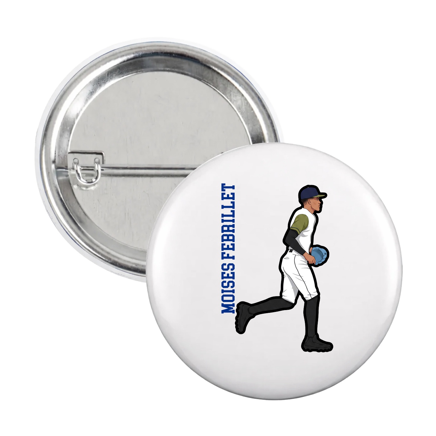 Game Day Button — Name Vertical in White
