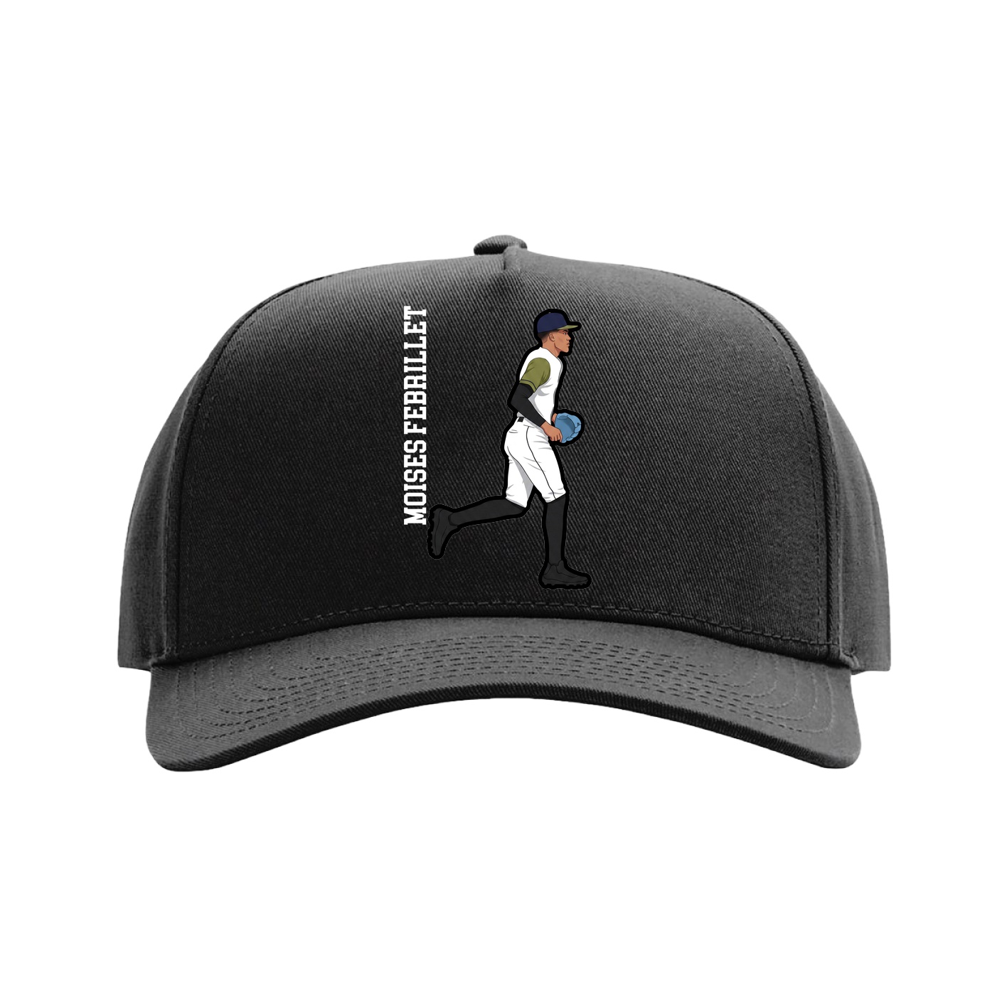 Full Fabric Five-Panel Champ Cap — Name Vertical in Black