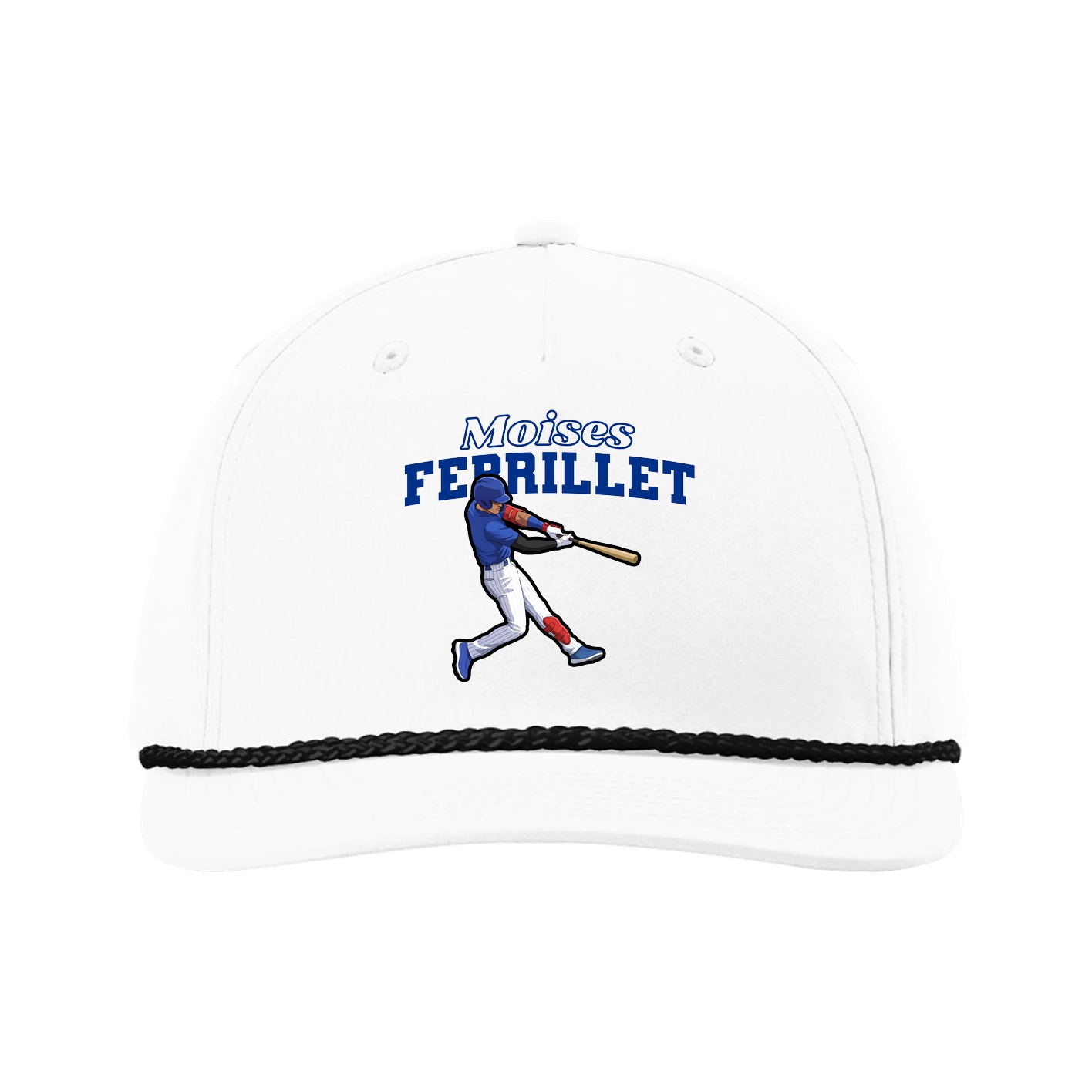 Five-Panel Classic Rope Cap — Name Arch in White