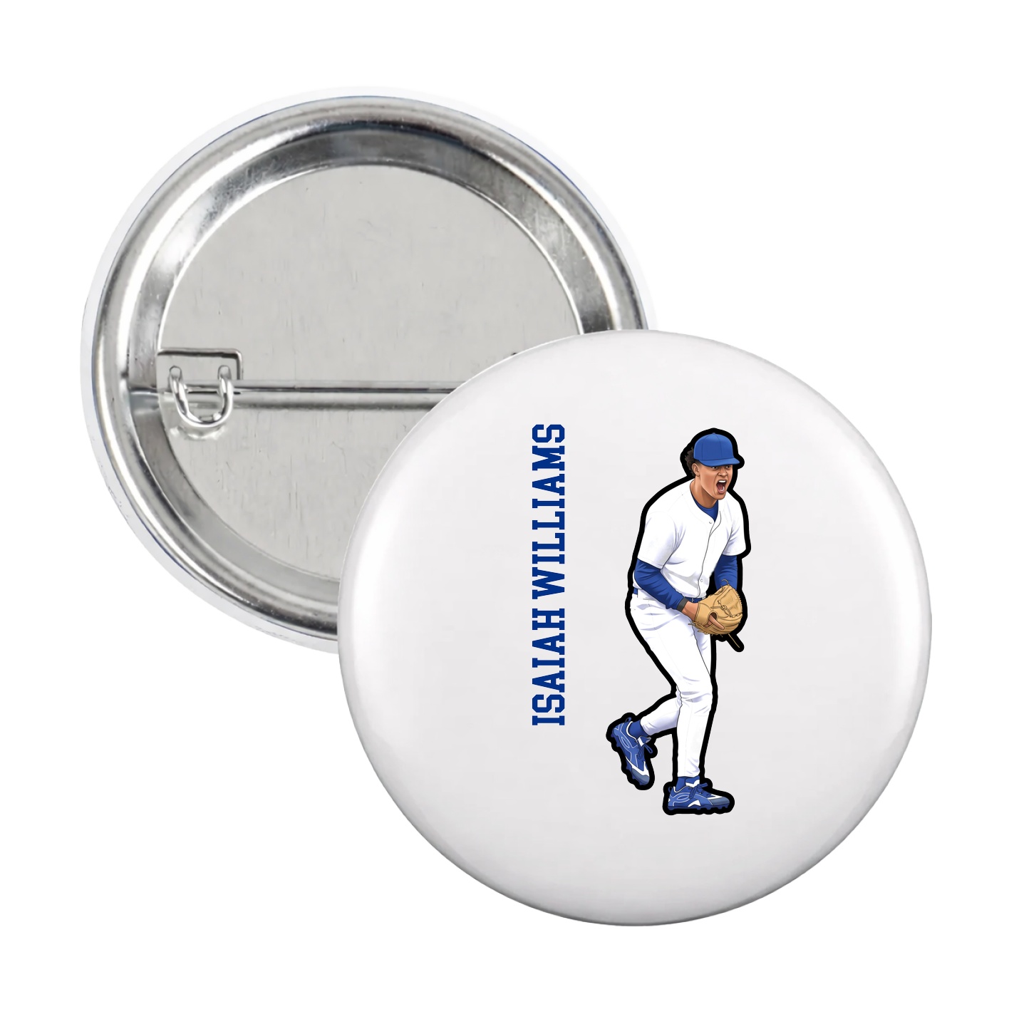 Game Day Button — Name Vertical in White