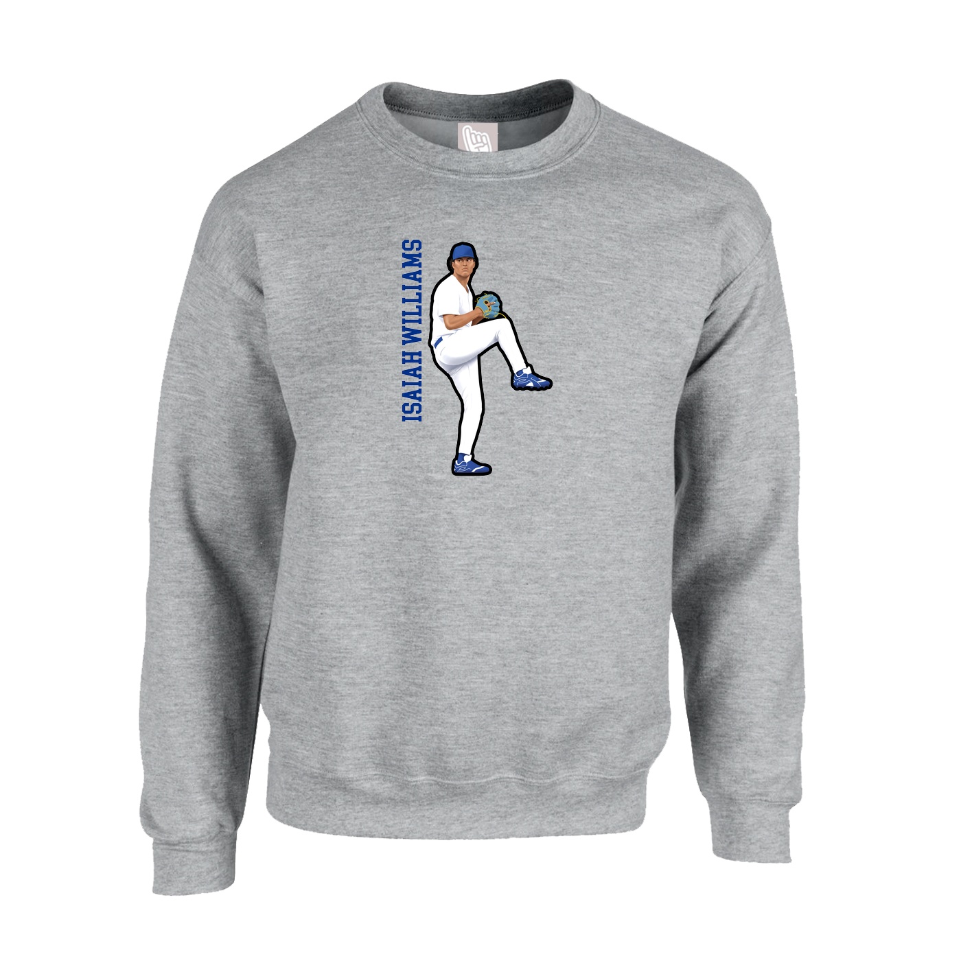 Fleece Crew — Name Vertical in Grey