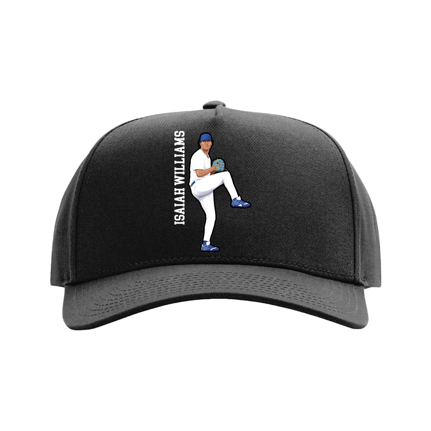 Full Fabric Five-Panel Champ Cap — Name Vertical in Black