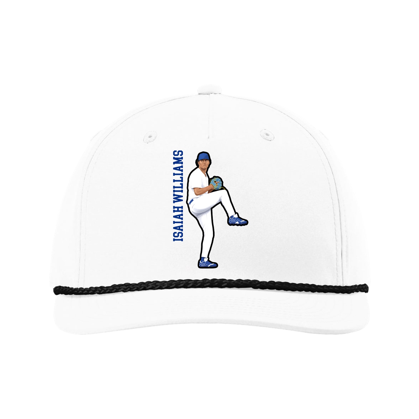 Five-Panel Classic Rope Cap — Name Vertical in White