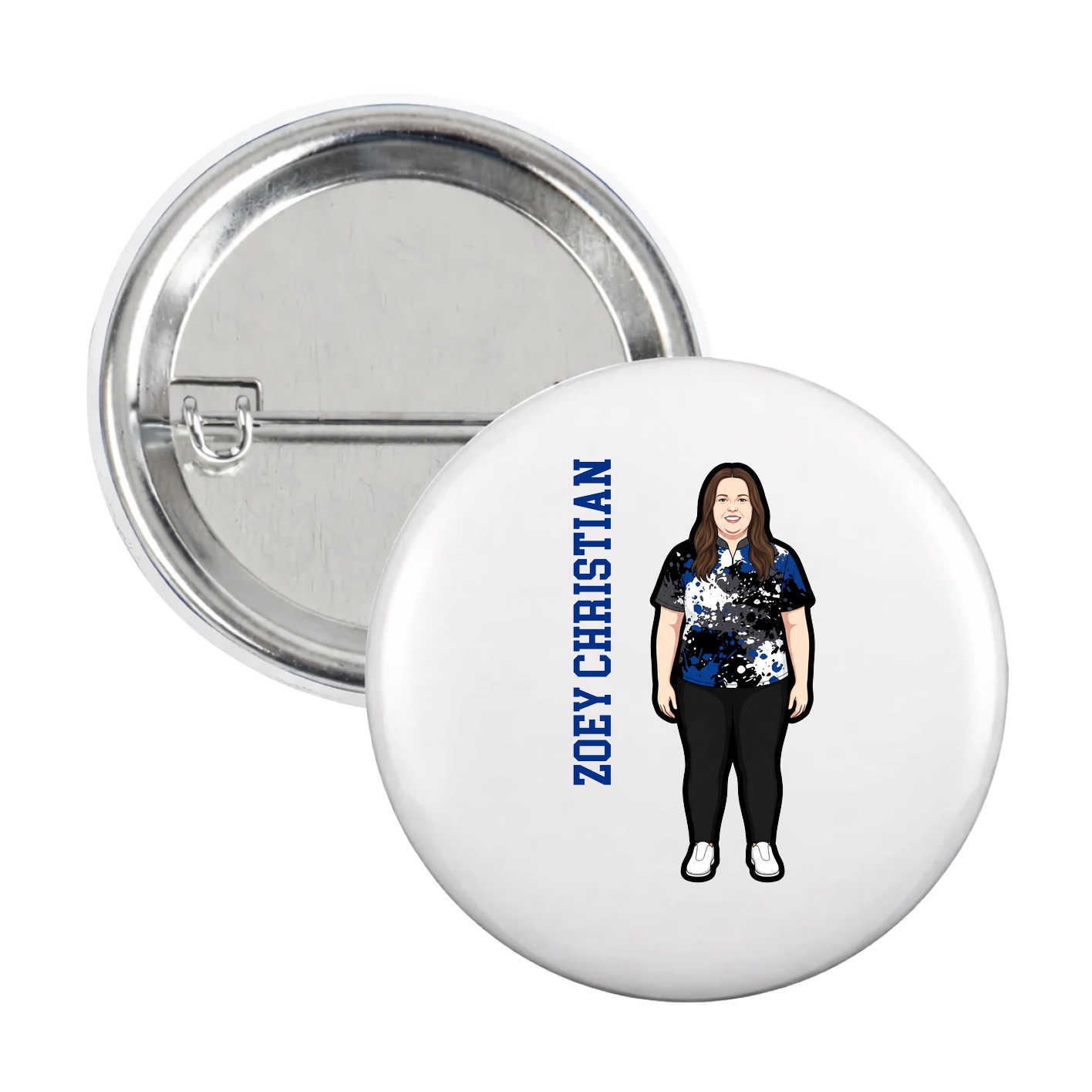 Game Day Button — Name Vertical in White