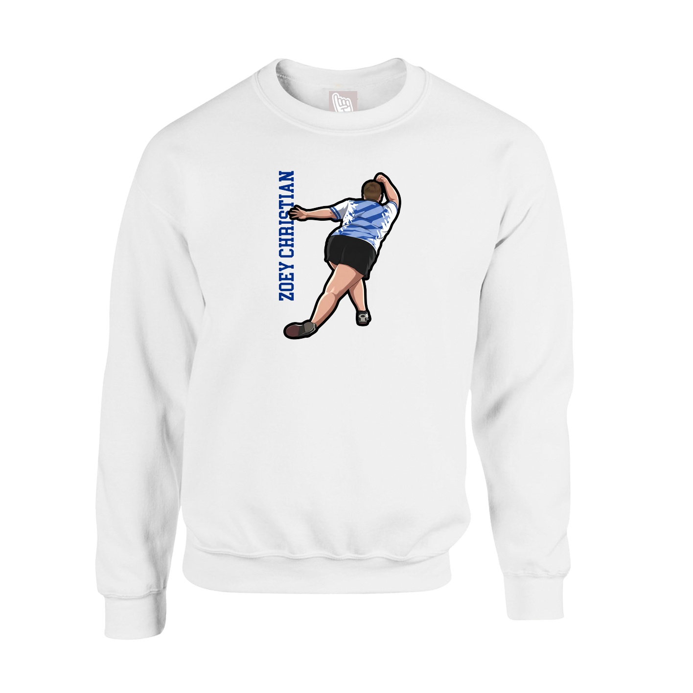 Fleece Crew — Name Vertical in White