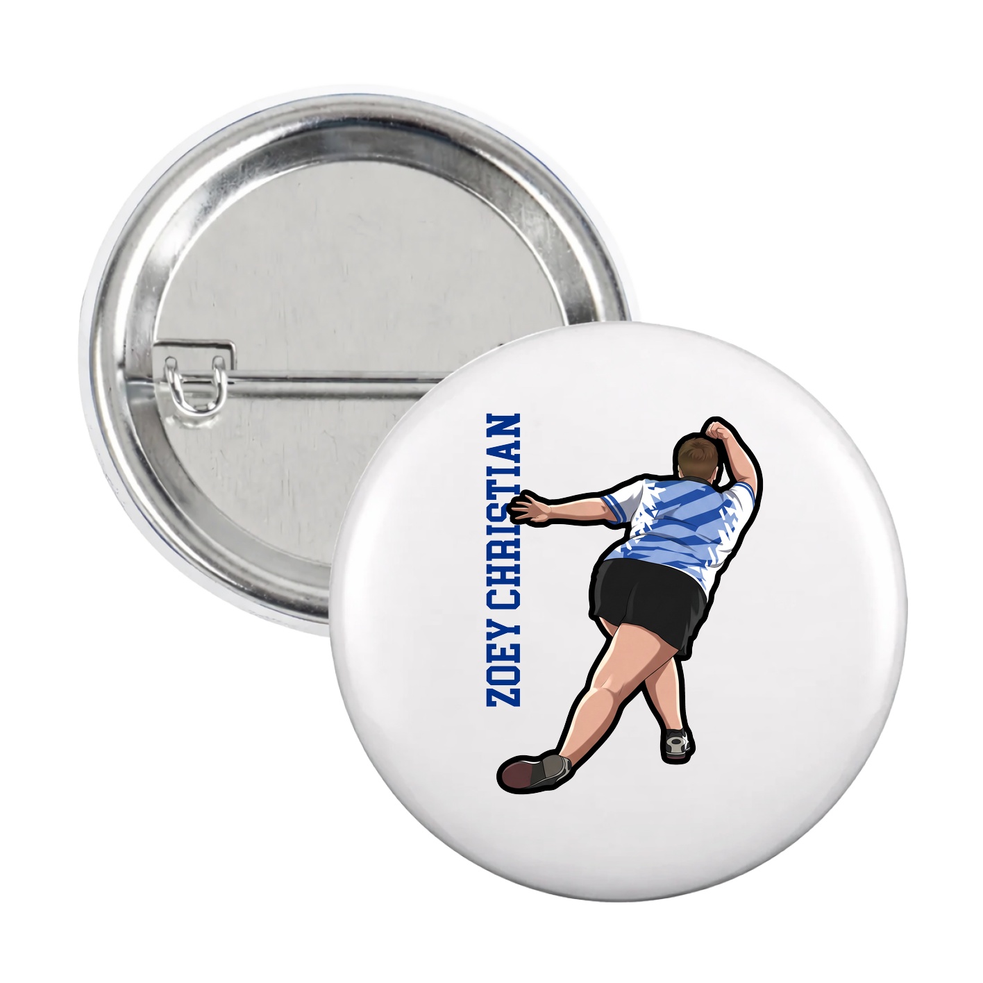 Game Day Button — Name Vertical in White
