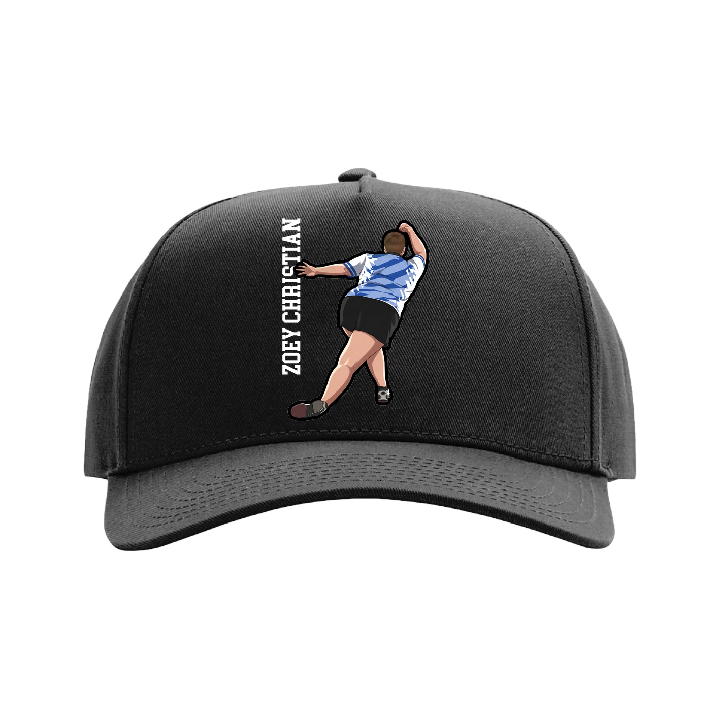 Full Fabric Five-Panel Champ Cap — Name Vertical in Black