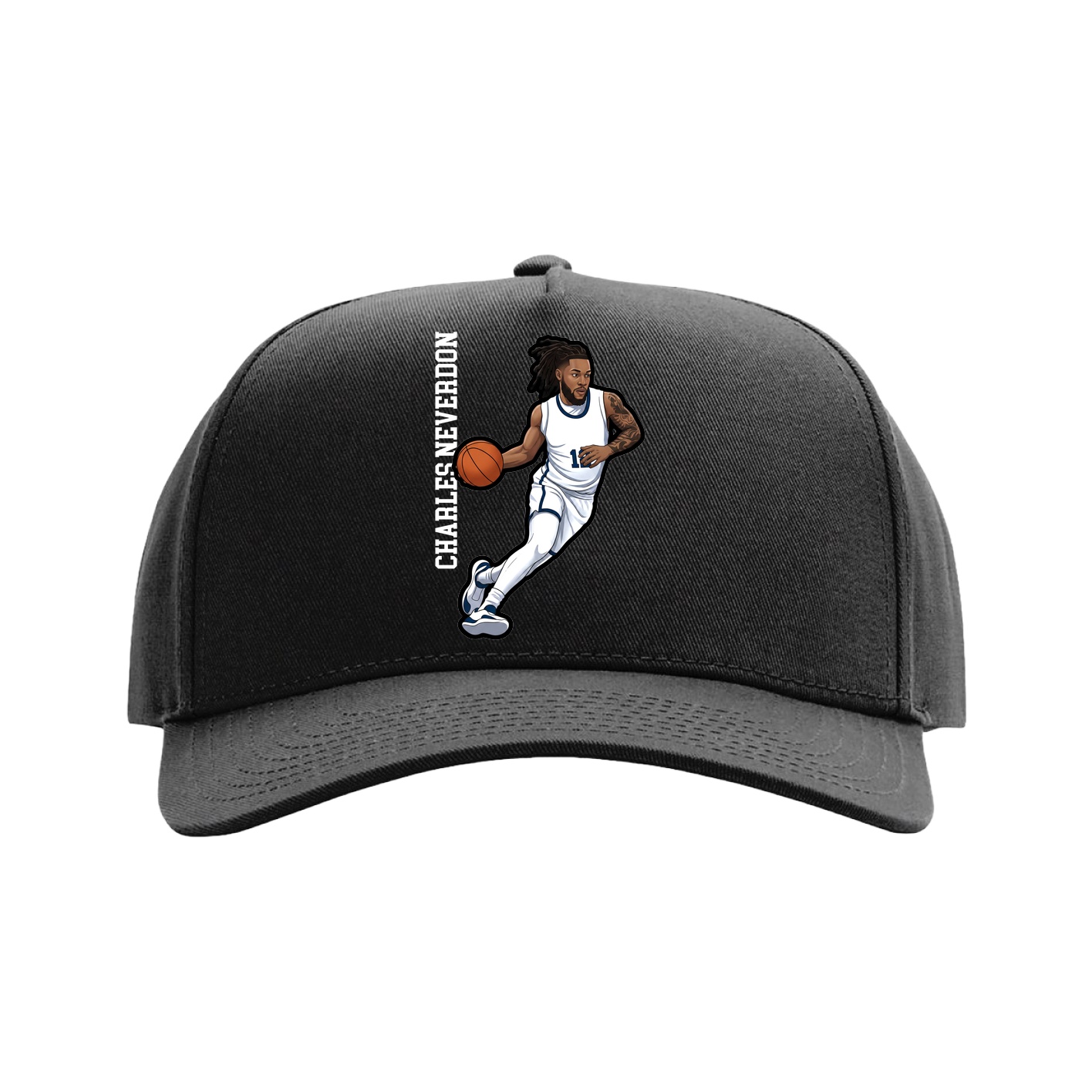 Full Fabric Five-Panel Champ Cap — Name Vertical in Black
