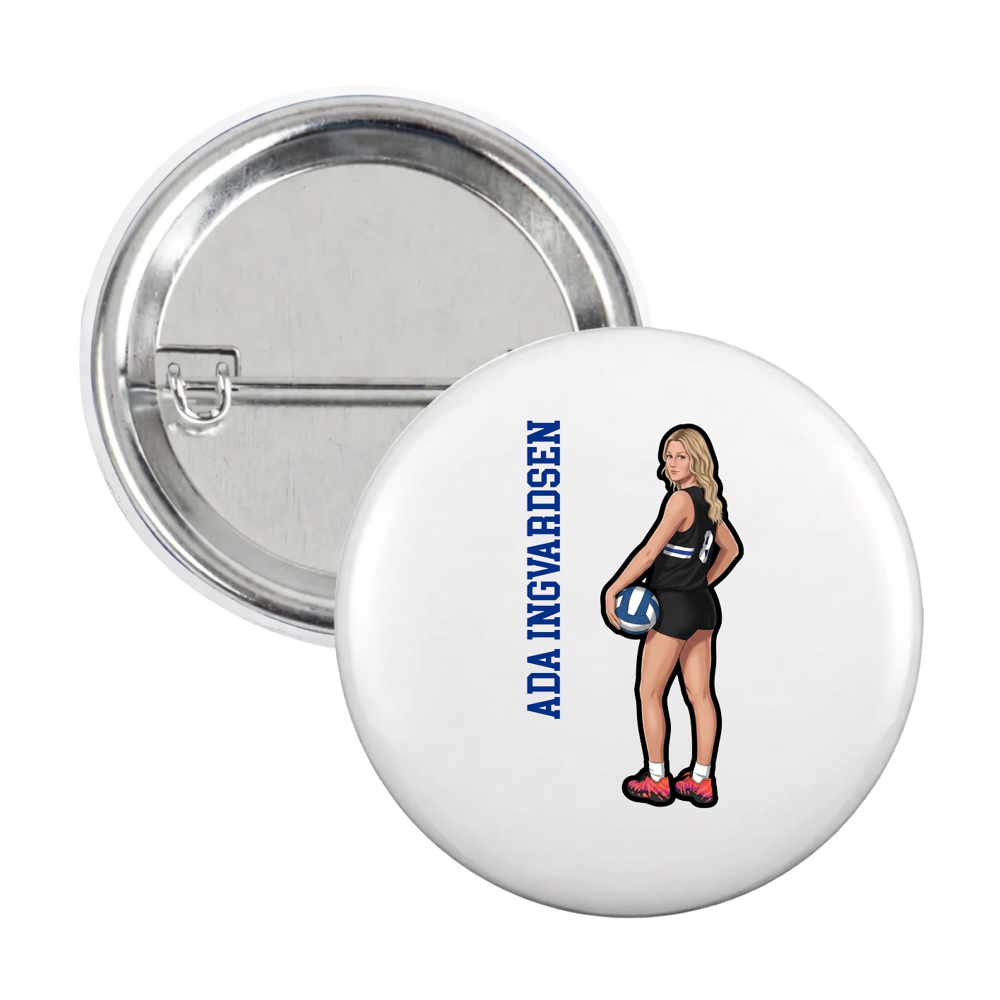 Game Day Button — Name Vertical in White
