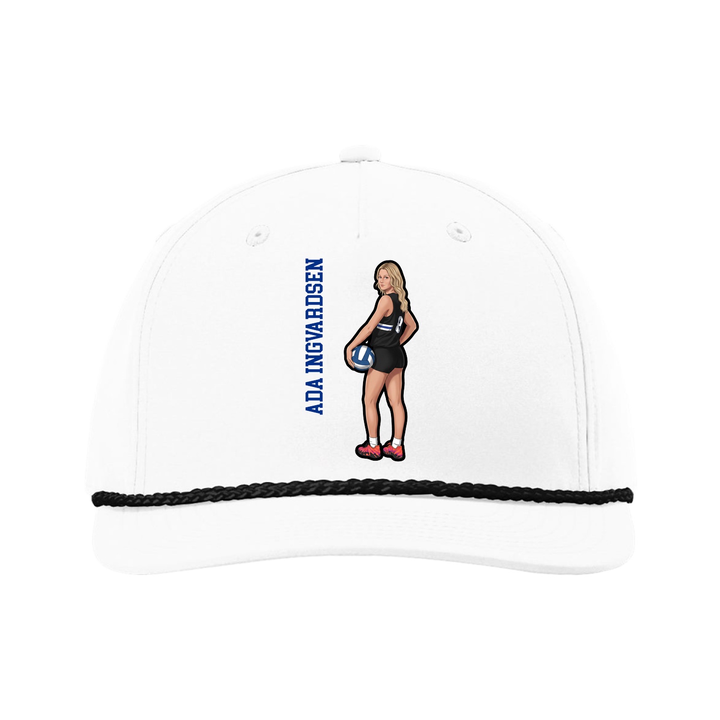 Five-Panel Classic Rope Cap — Name Vertical in White