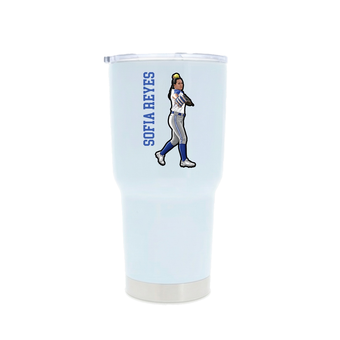 30oz Stainless Steel Tumbler — Name Vertical in White