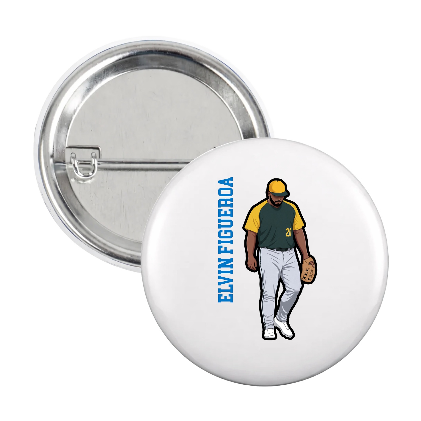 Game Day Button — Name Vertical in White