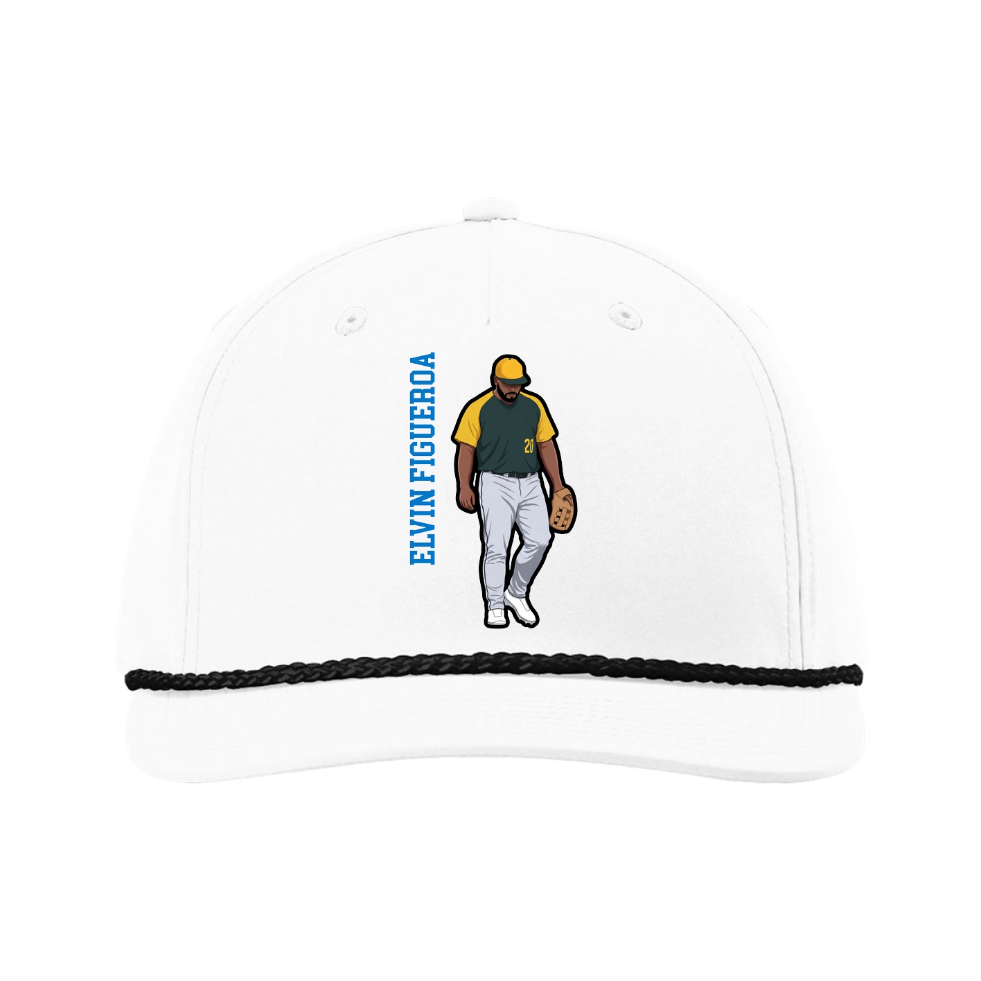 Five-Panel Classic Rope Cap — Name Vertical in White
