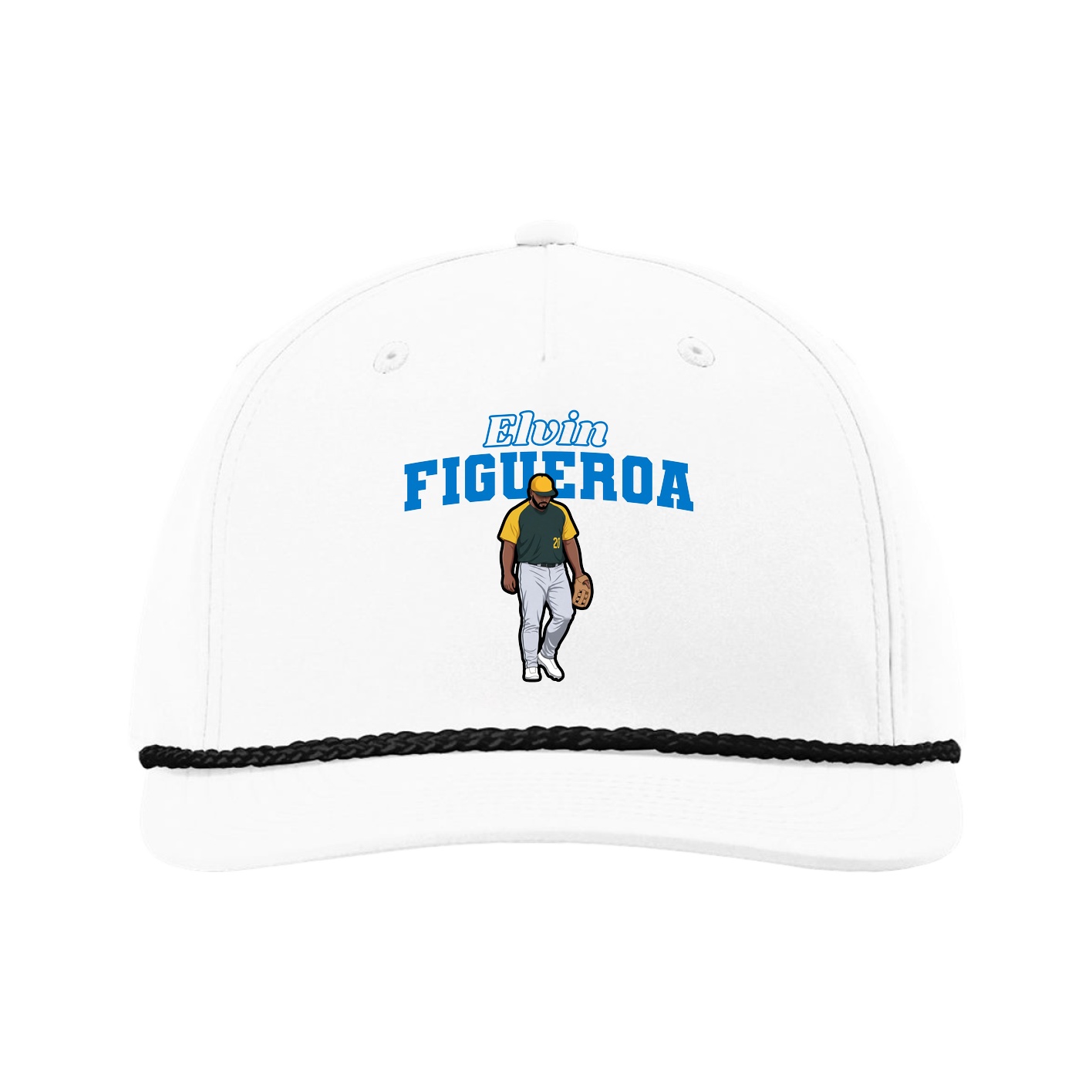 Five-Panel Classic Rope Cap — Name Arch in White