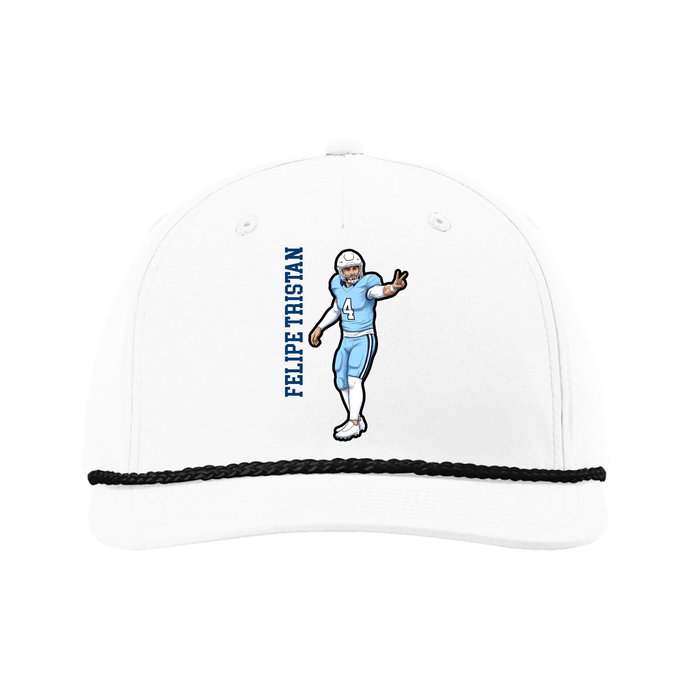 Five-Panel Classic Rope Cap — Name Vertical in White