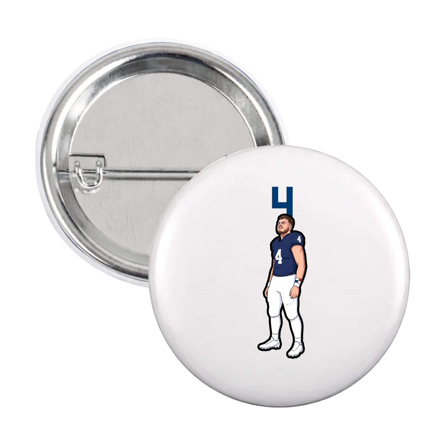 Game Day Button — Number Top in White