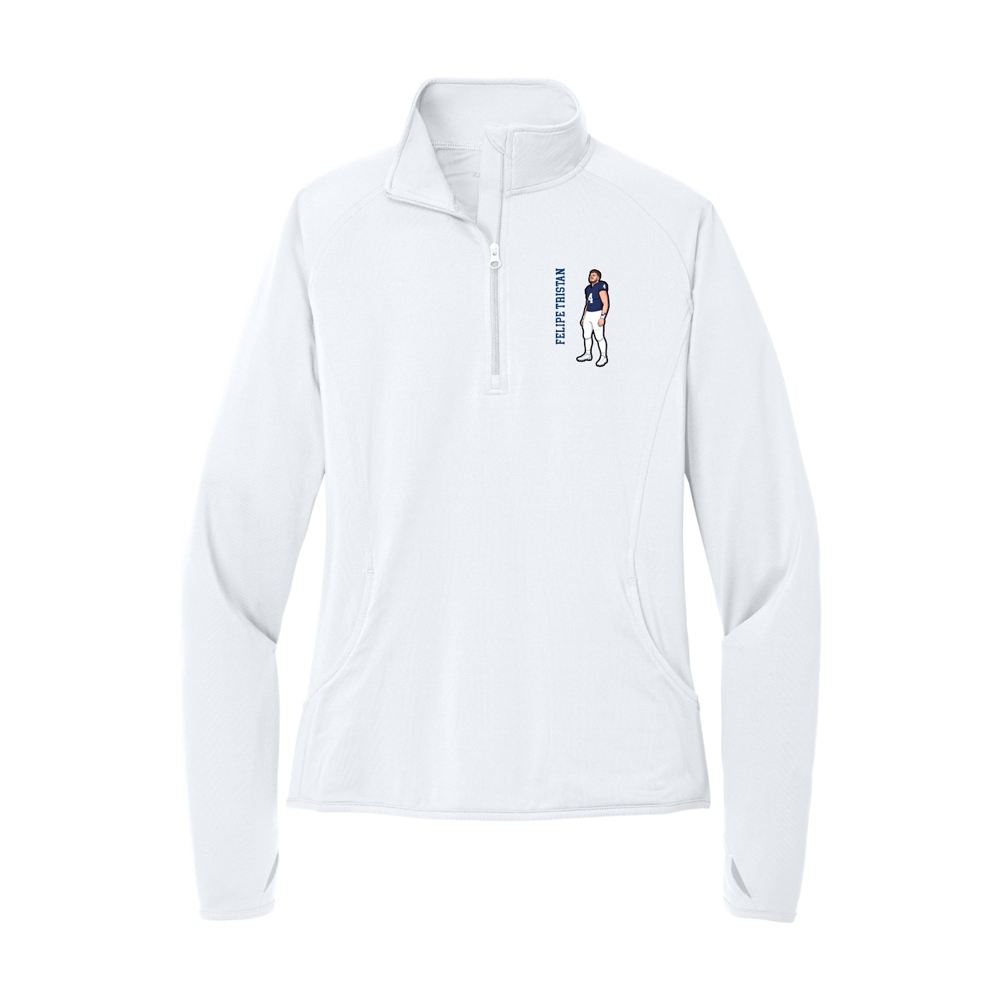 Women's Q-Zip Pullover — Name Vertical in White