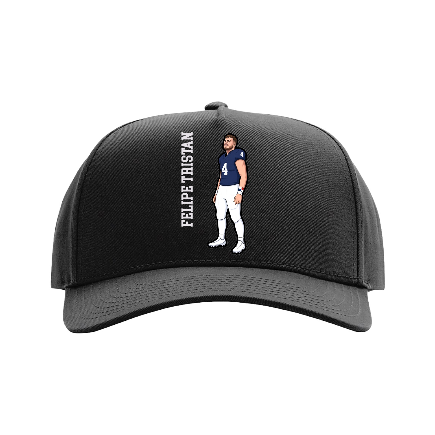Full Fabric Five-Panel Champ Cap — Name Vertical in Black