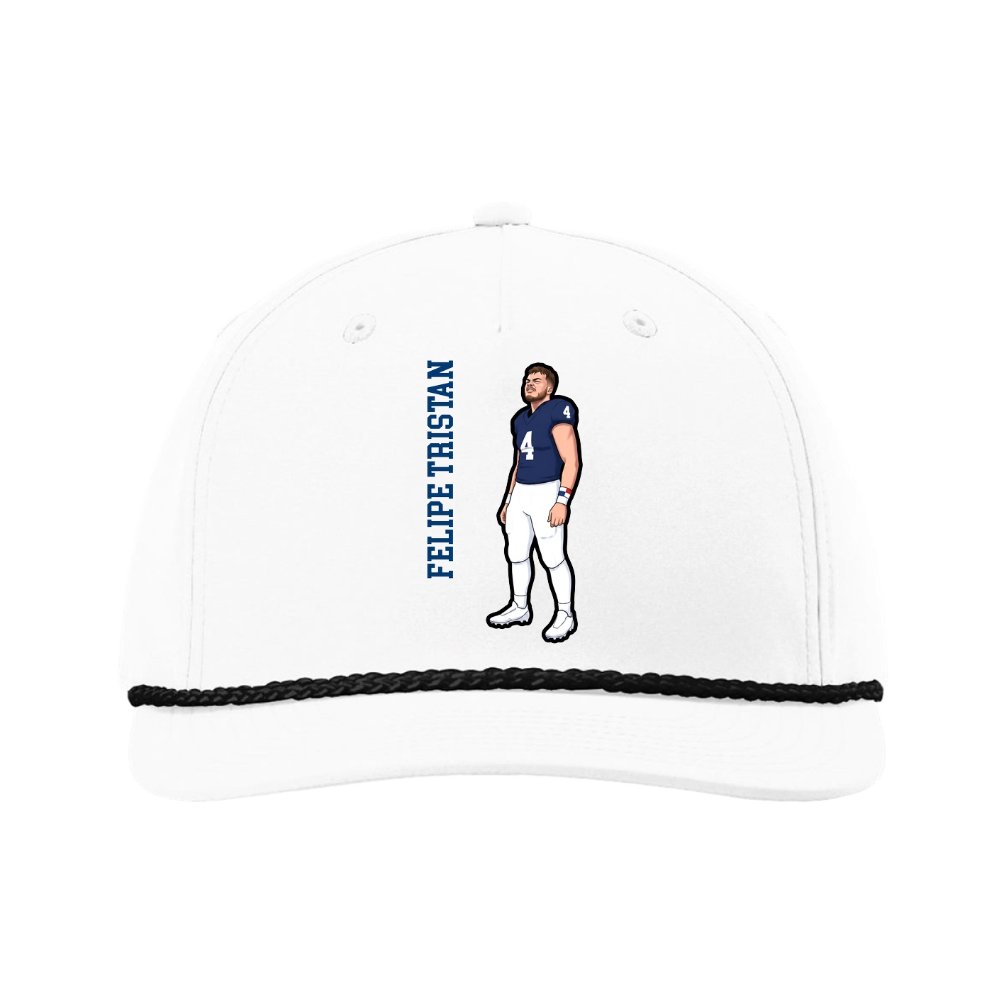 Five-Panel Classic Rope Cap — Name Vertical in White