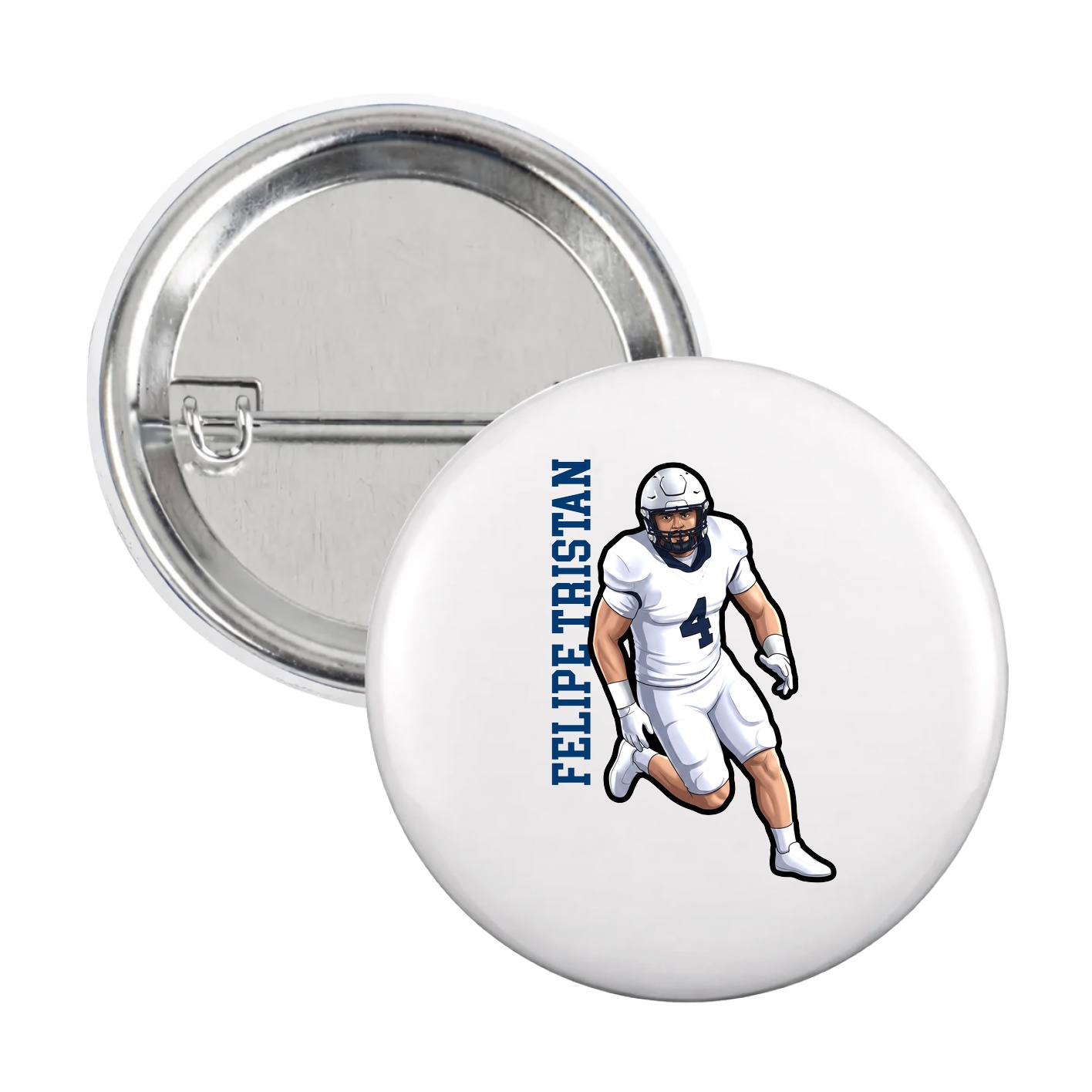 Game Day Button — Name Vertical in White