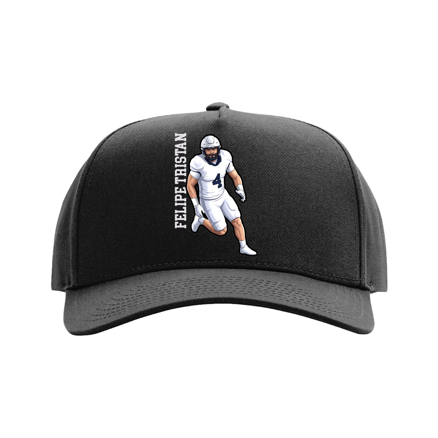 Full Fabric Five-Panel Champ Cap — Name Vertical in Black