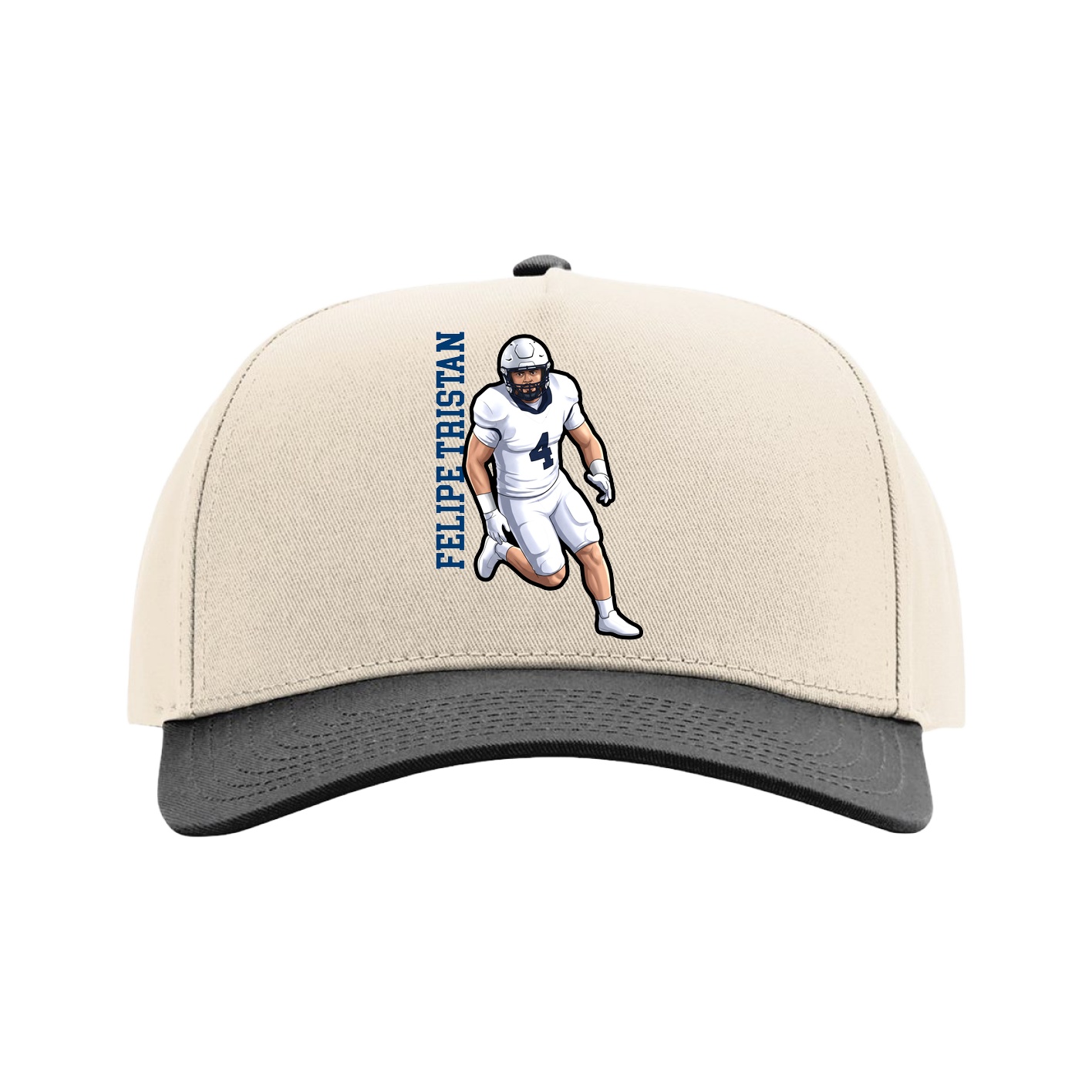 Full Fabric Five-Panel Champ Cap — Name Vertical in Cream/Black