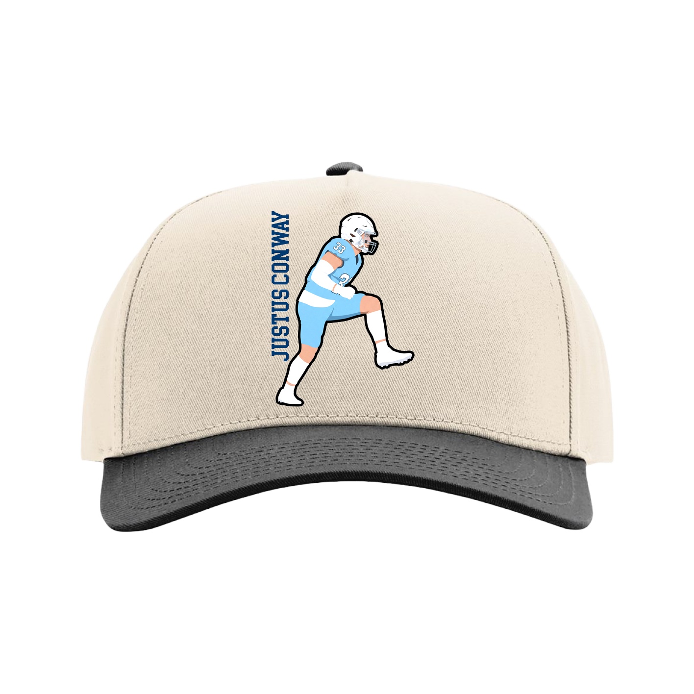Full Fabric Five-Panel Champ Cap — Name Vertical in Cream/Black