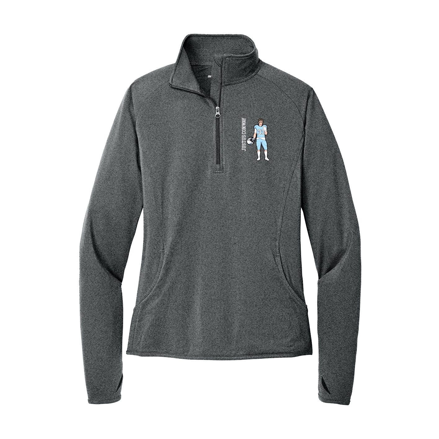 Women's Q-Zip Pullover — Name Vertical in Grey