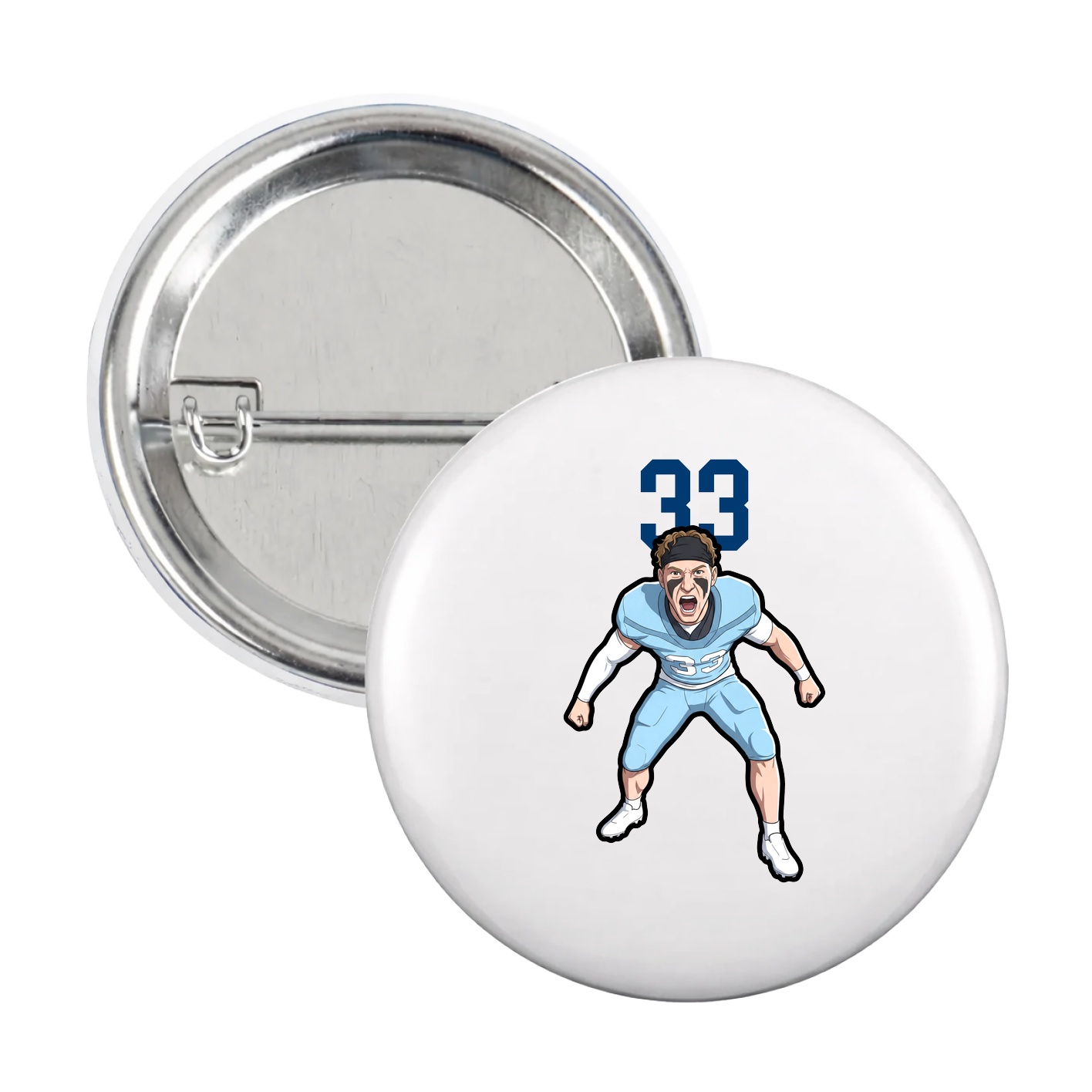Game Day Button — Number Top in White