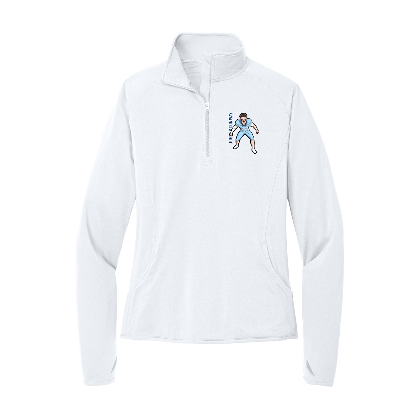 Women's Q-Zip Pullover — Name Vertical in White