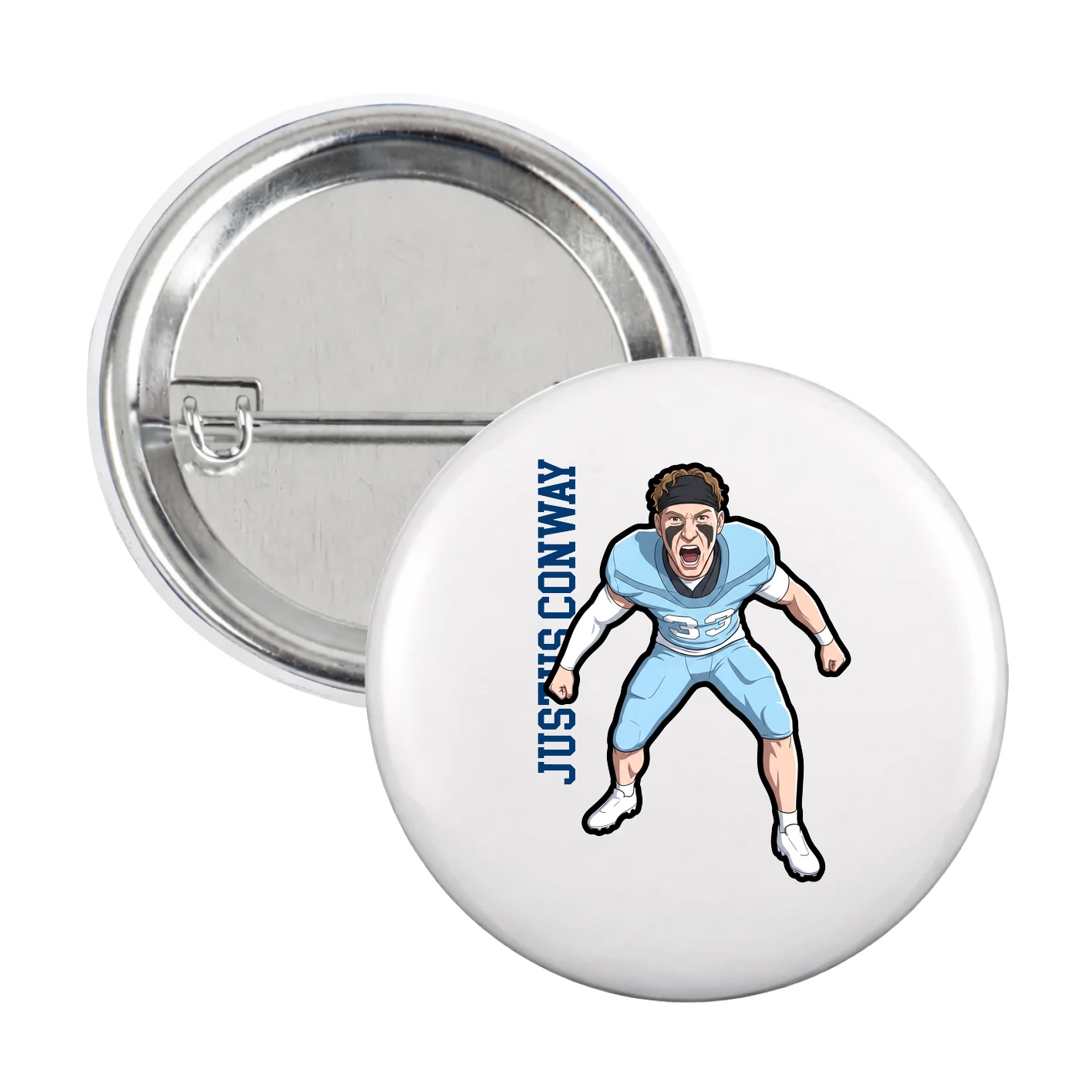Game Day Button — Name Vertical in White