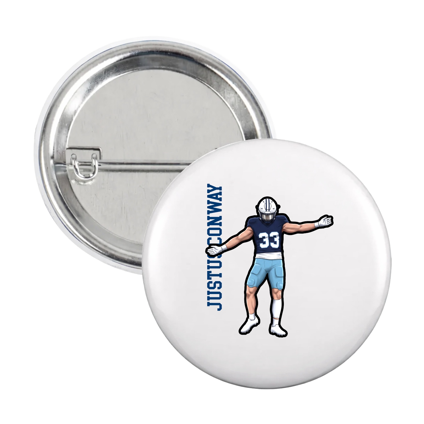 Game Day Button — Name Vertical in White