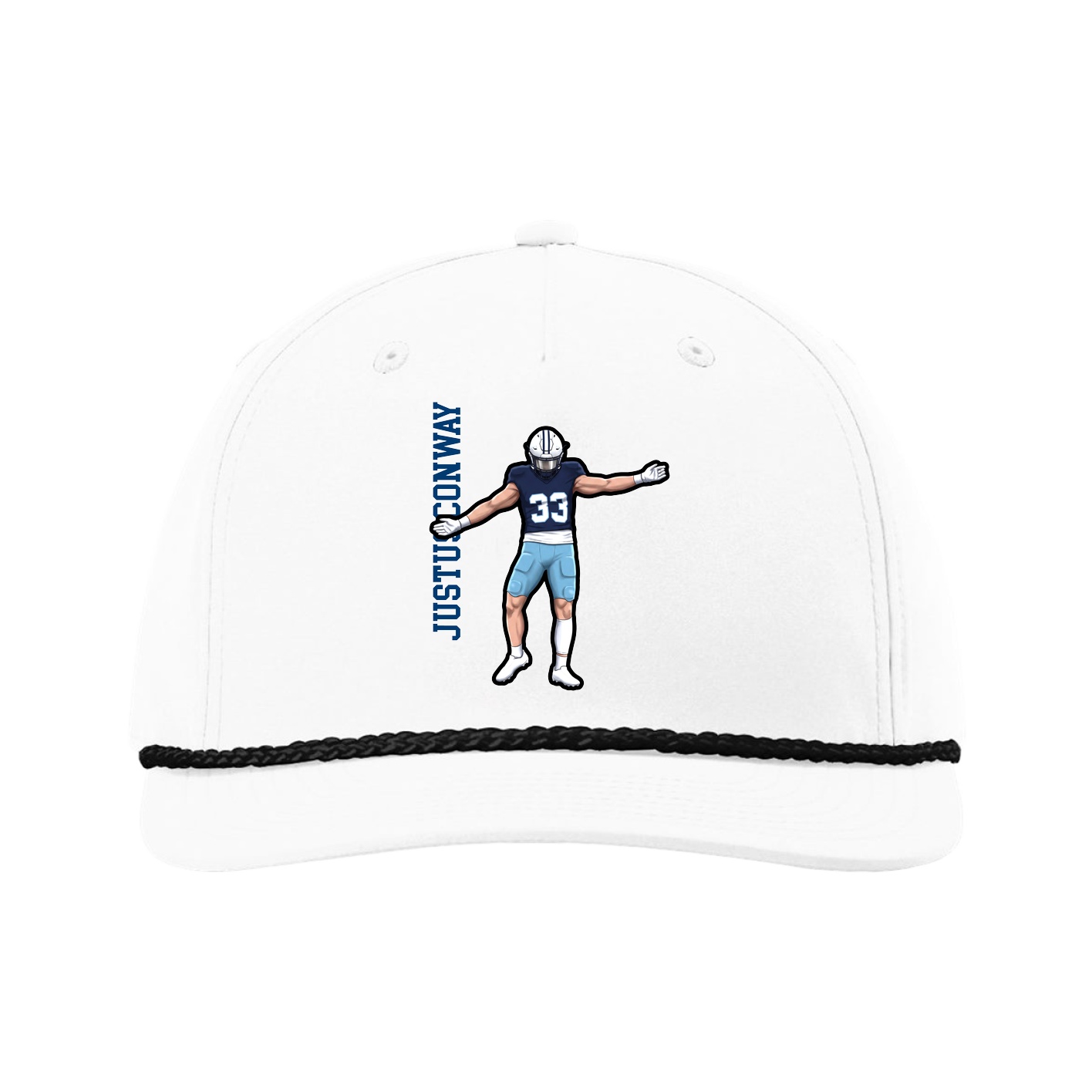 Five-Panel Classic Rope Cap — Name Vertical in White