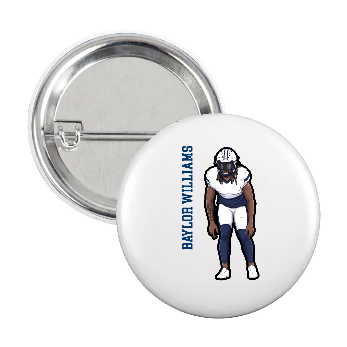 Game Day Button — Name Vertical in White