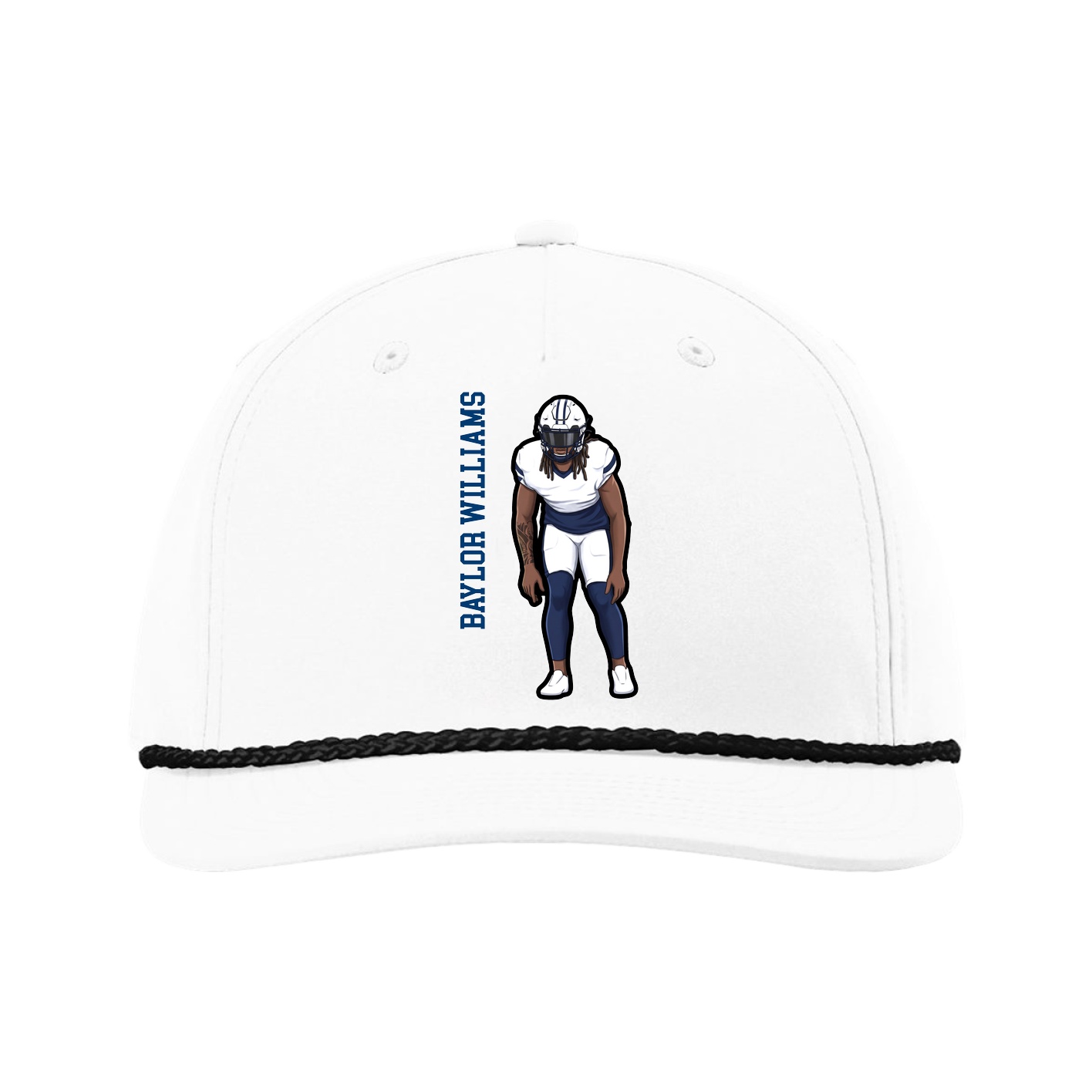 Five-Panel Classic Rope Cap — Name Vertical in White
