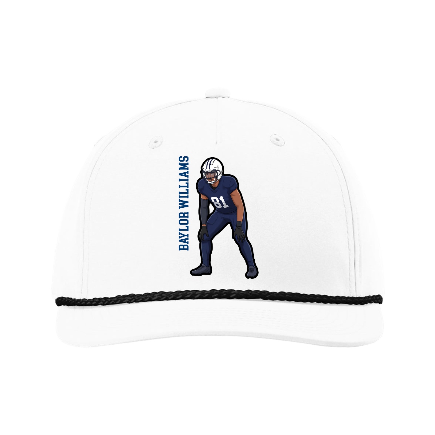 Five-Panel Classic Rope Cap — Name Vertical in White