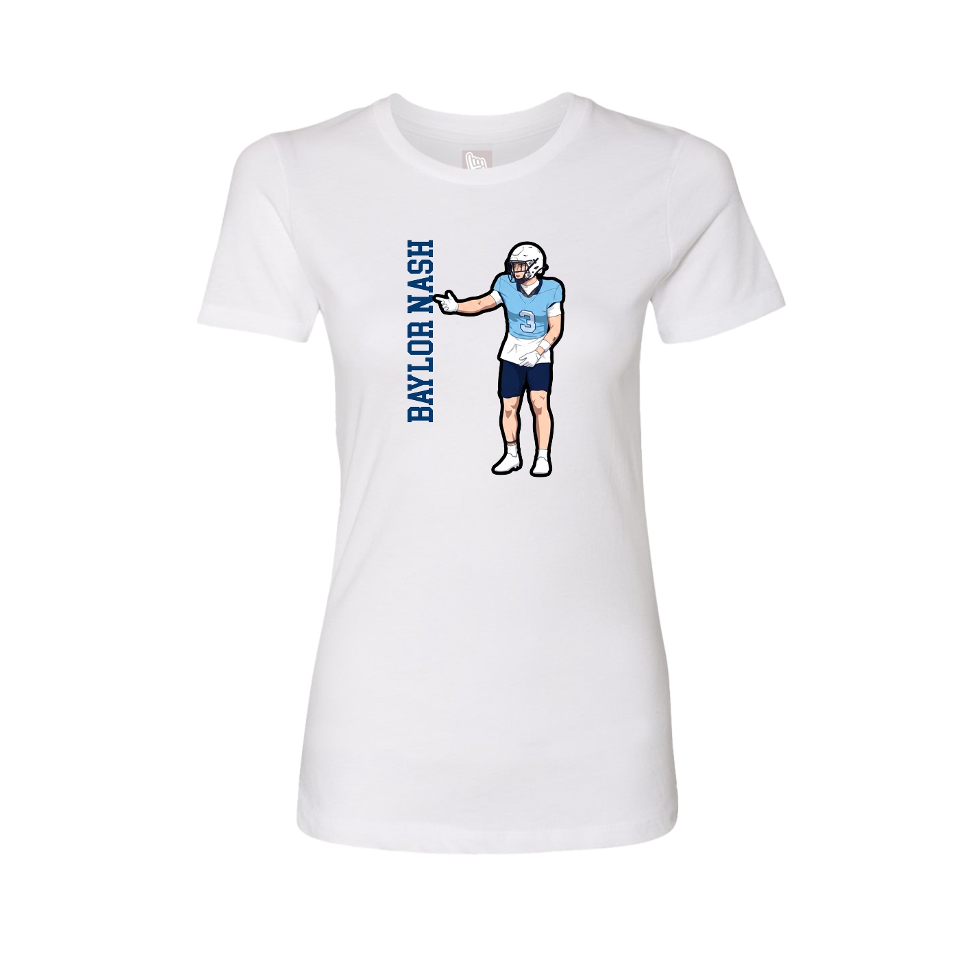 Fitted Women's Tee — Name Vertical in White