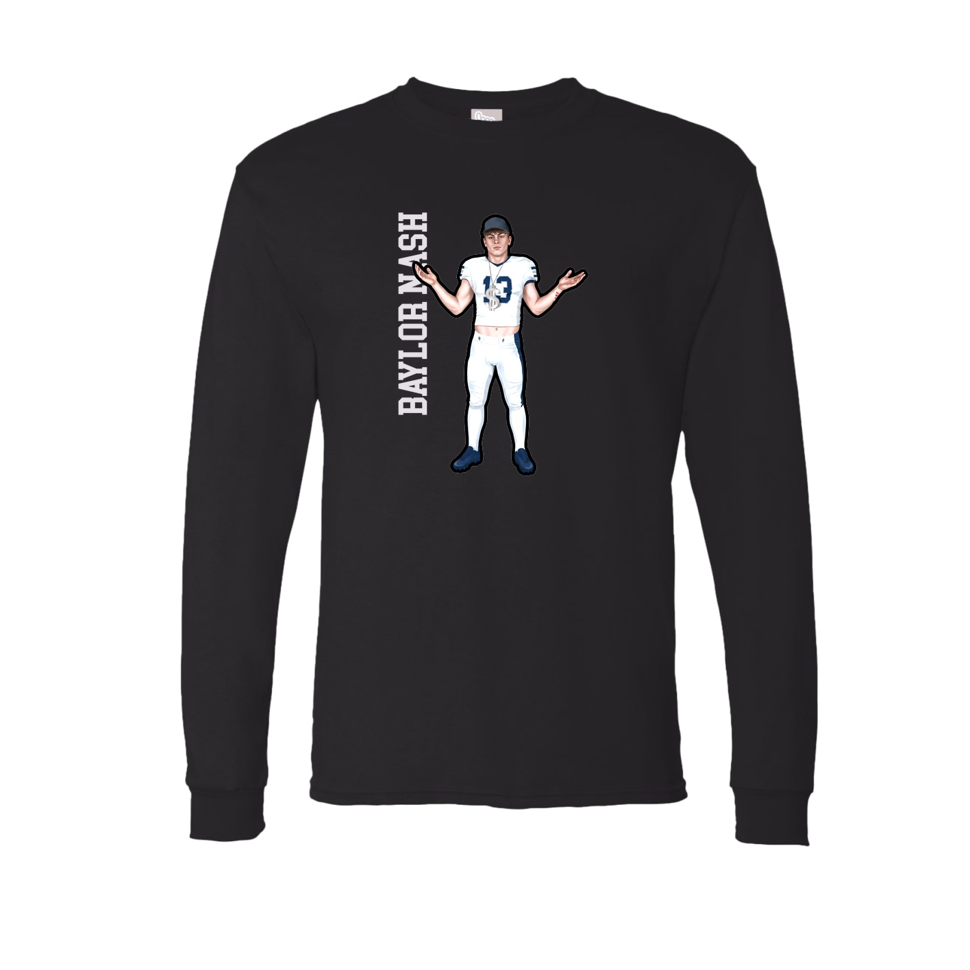 Long Sleeve Tee — Name Vertical in Black