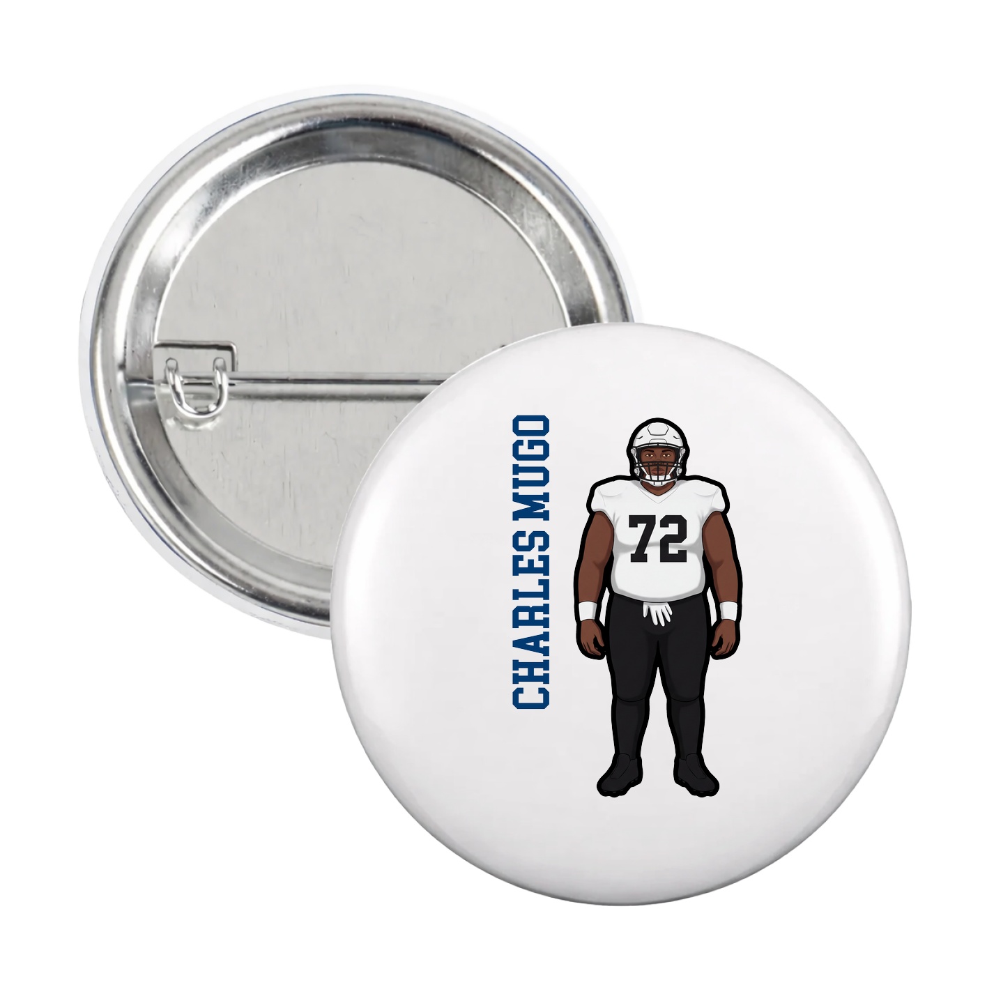 Game Day Button — Name Vertical in White