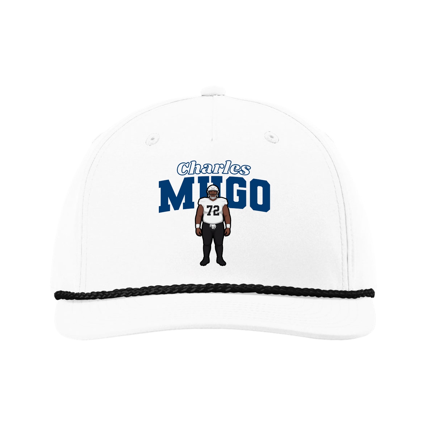 Five-Panel Classic Rope Cap — Name Arch in White