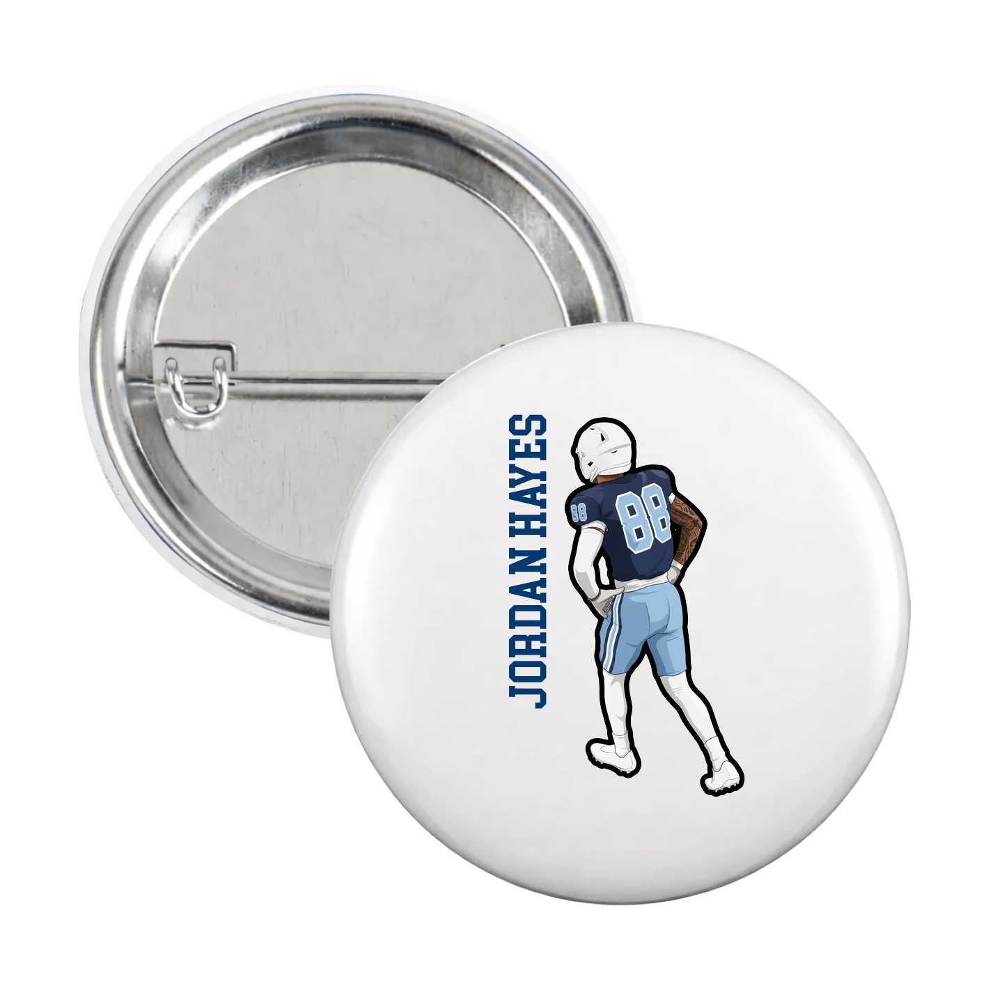 Game Day Button — Name Vertical in White