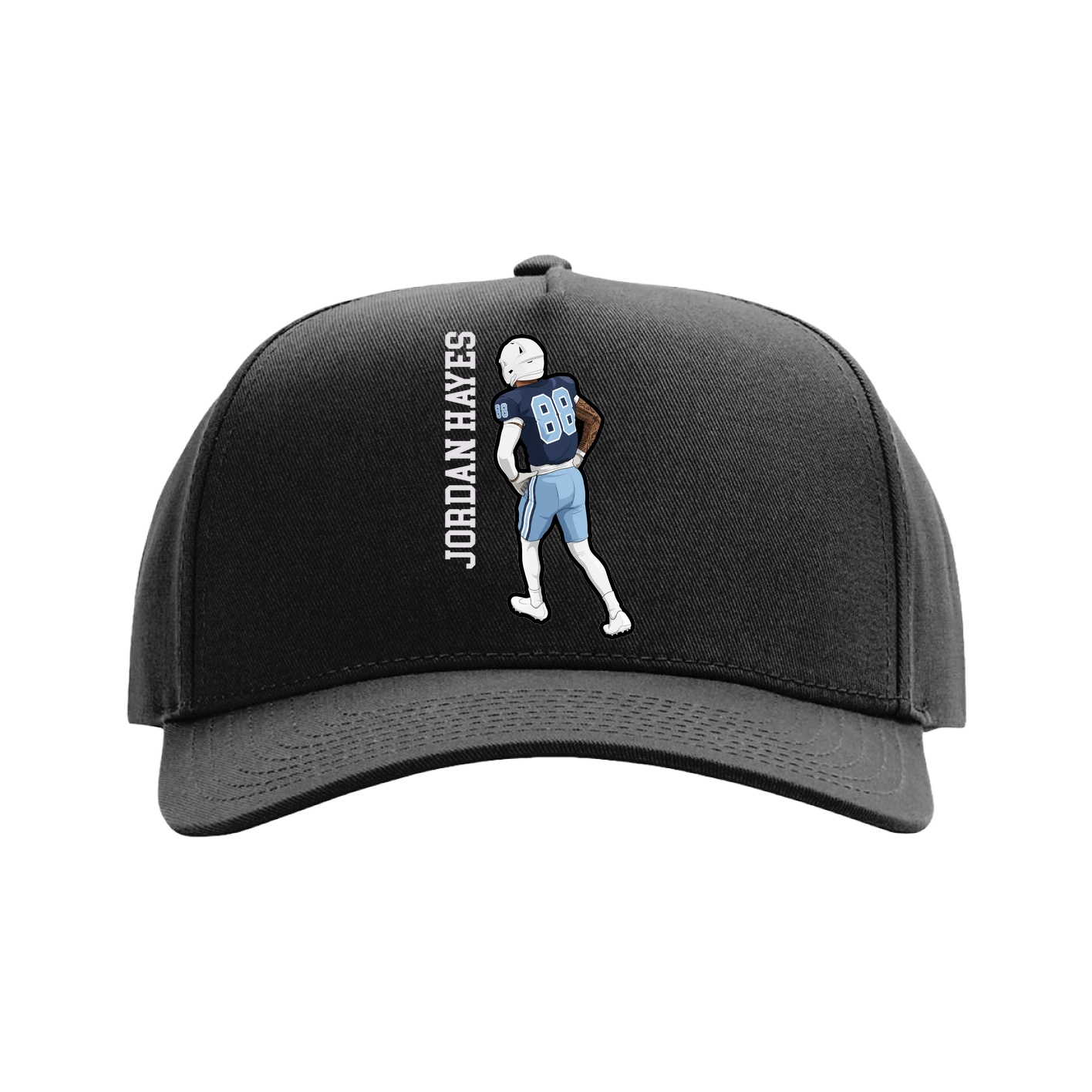Full Fabric Five-Panel Champ Cap — Name Vertical in Black
