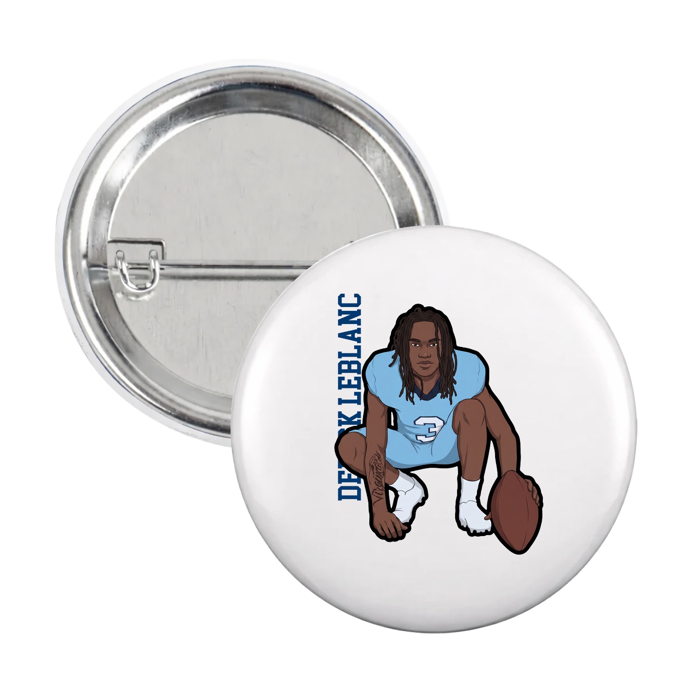 Game Day Button — Name Vertical in White