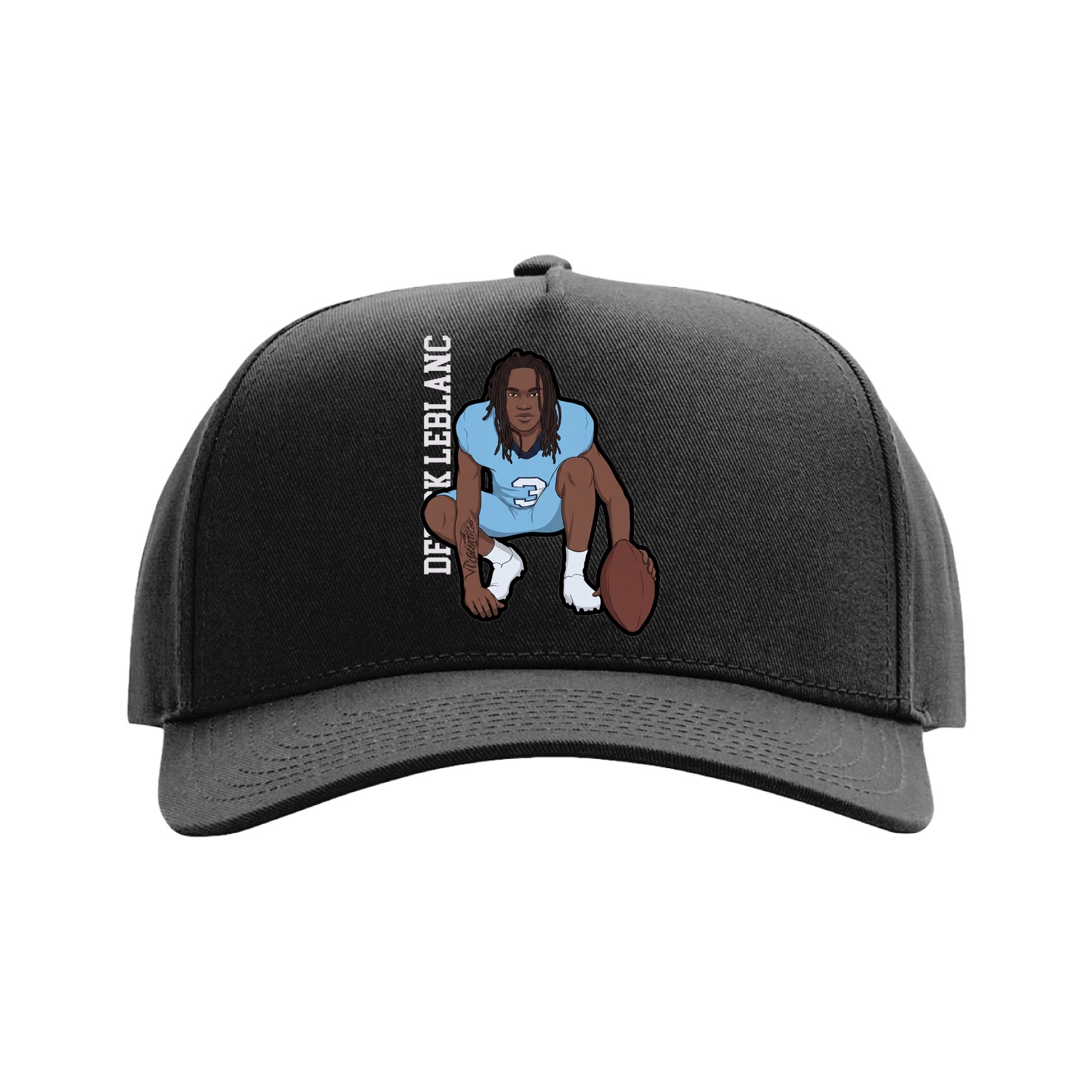 Full Fabric Five-Panel Champ Cap — Name Vertical in Black