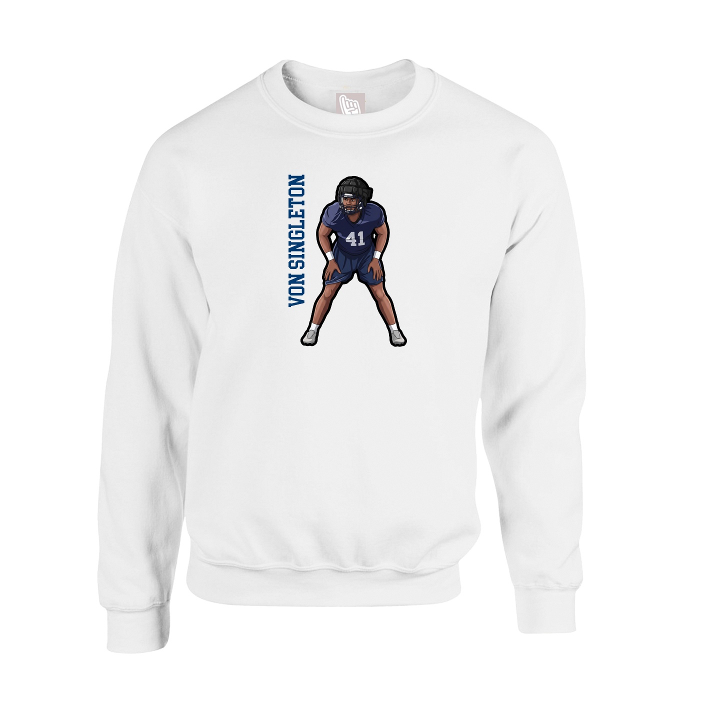 Fleece Crew — Name Vertical in White