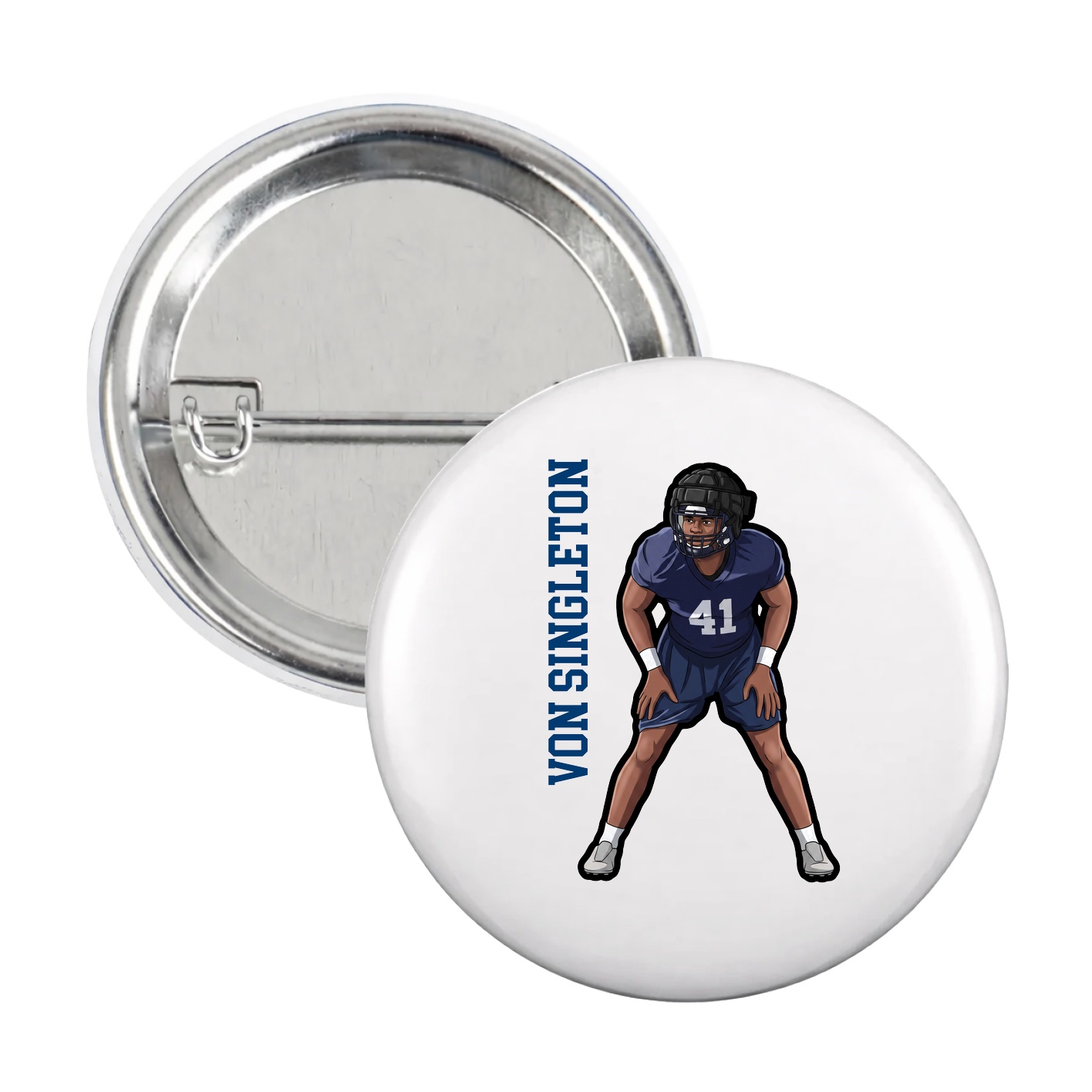 Game Day Button — Name Vertical in White