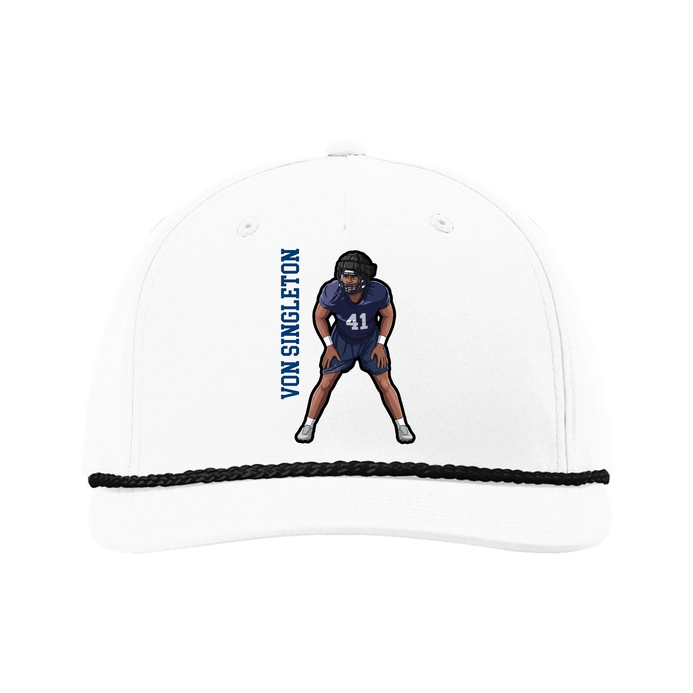 Five-Panel Classic Rope Cap — Name Vertical in White