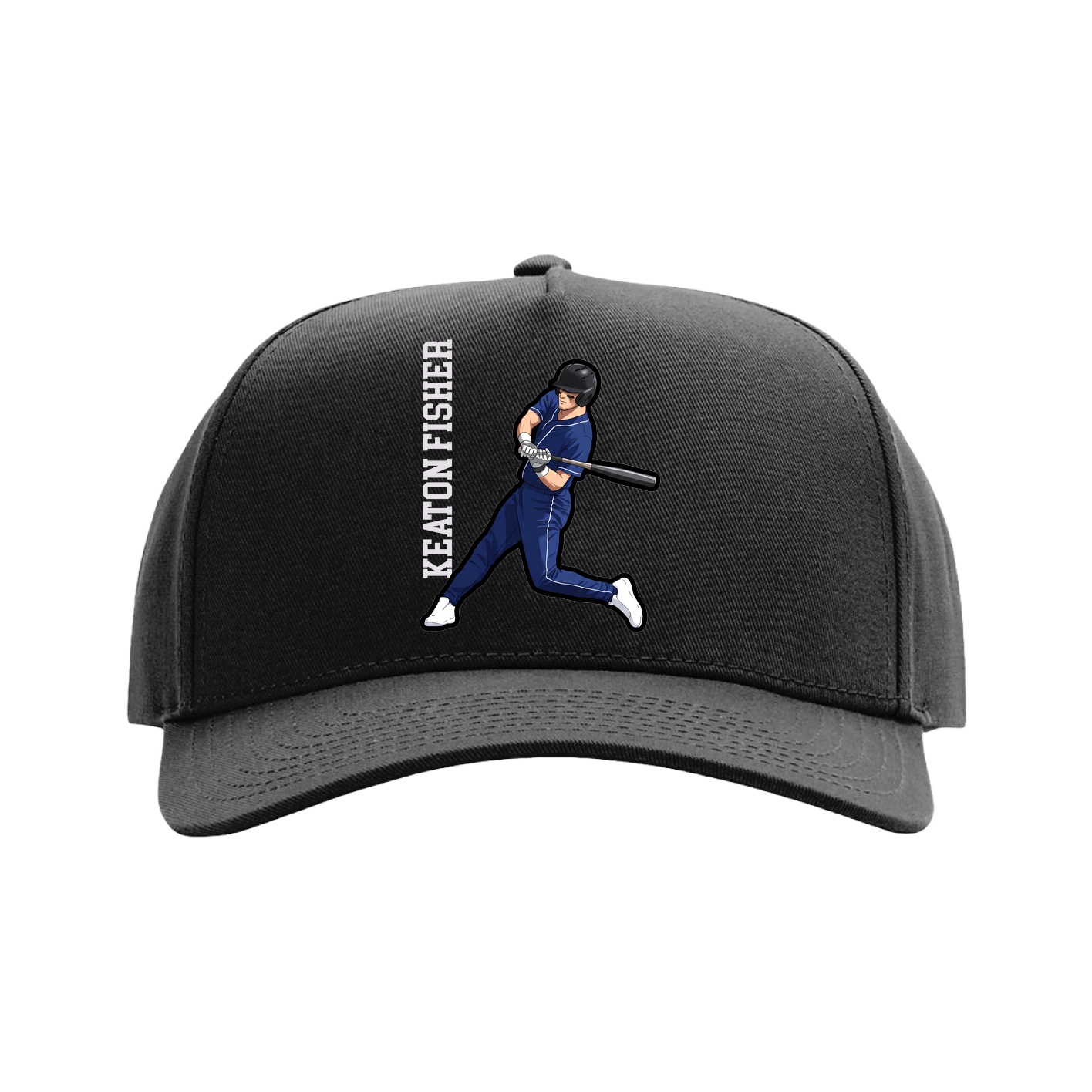 Full Fabric Five-Panel Champ Cap — Name Vertical in Black
